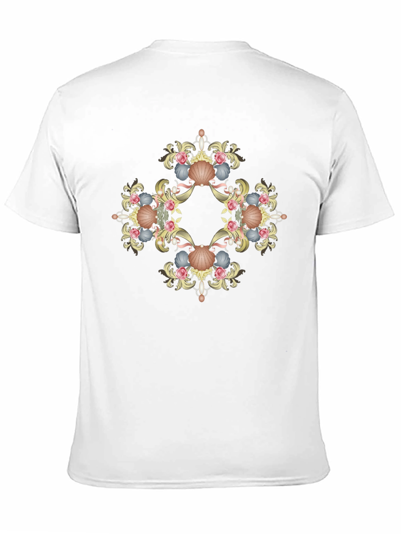 Ornate Seashell Graphic Tee - Black Cotton Shirt