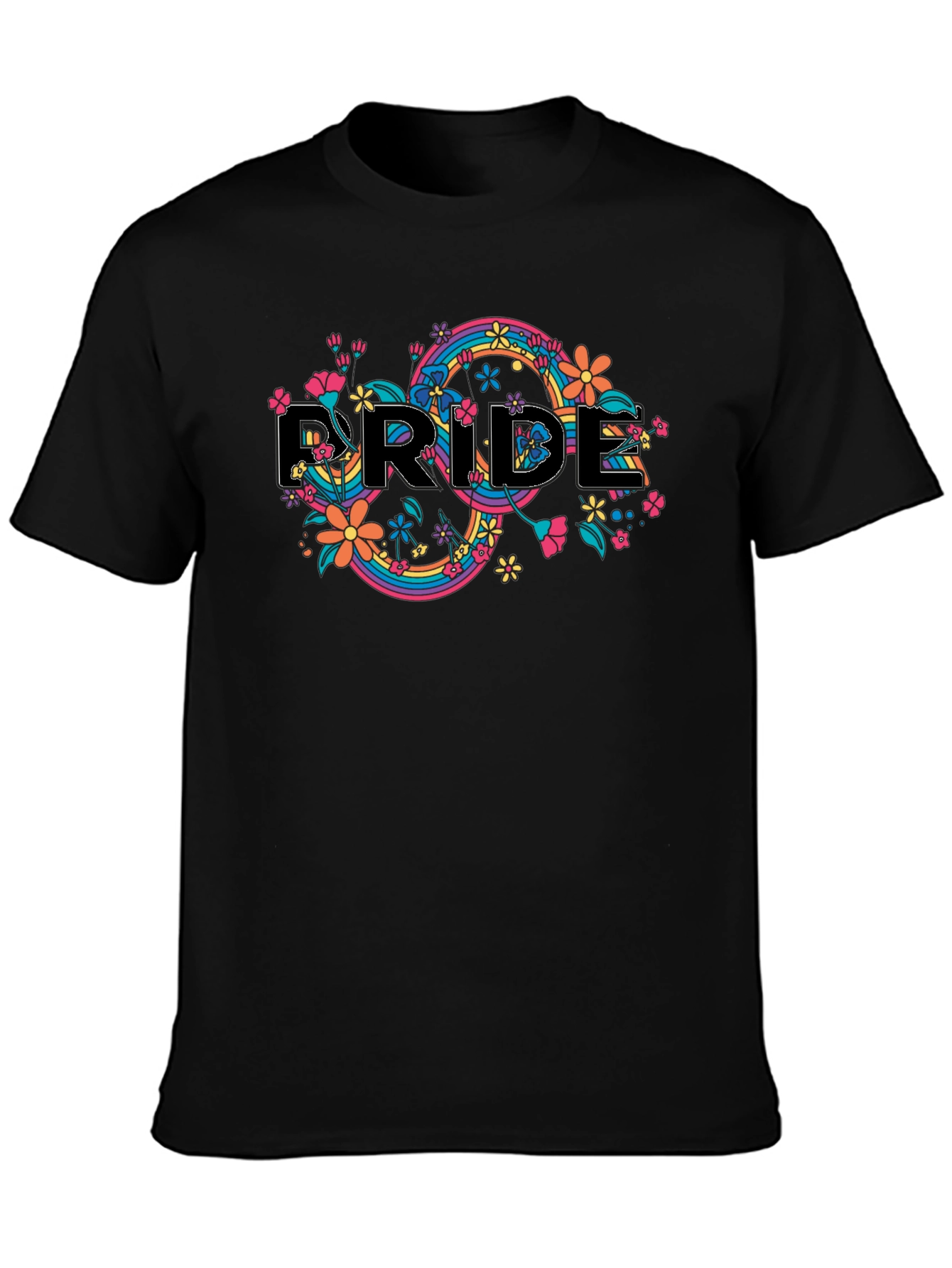 Pride Floral Black T-Shirt - Rainbow