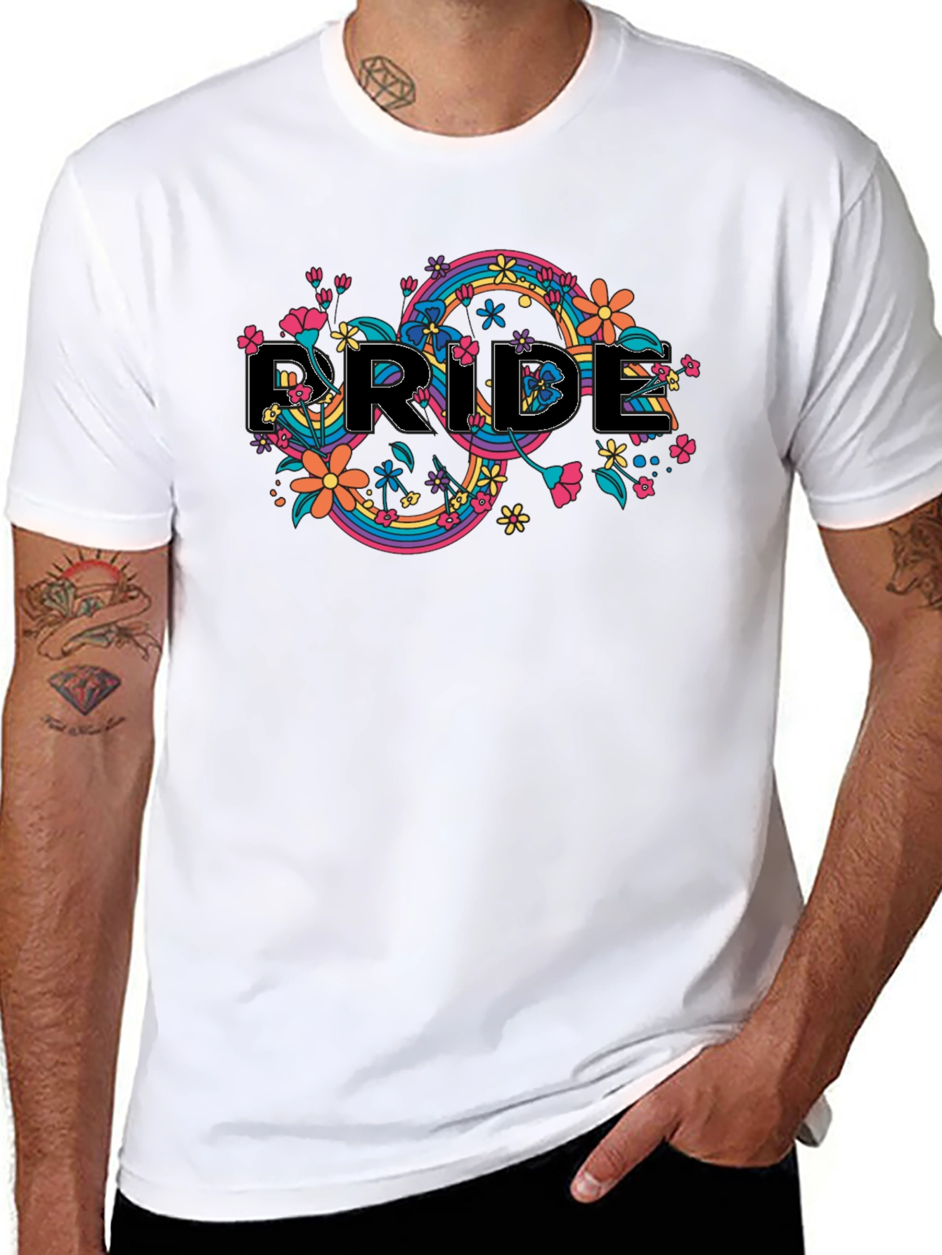 Pride Floral Black T-Shirt - Rainbow