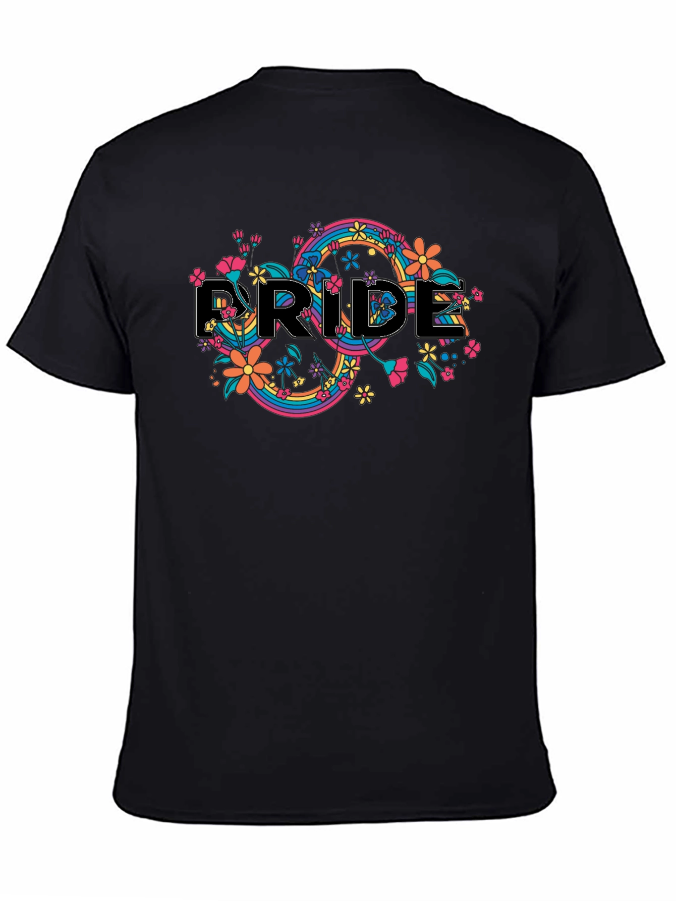 Pride Floral Black T-Shirt - Rainbow