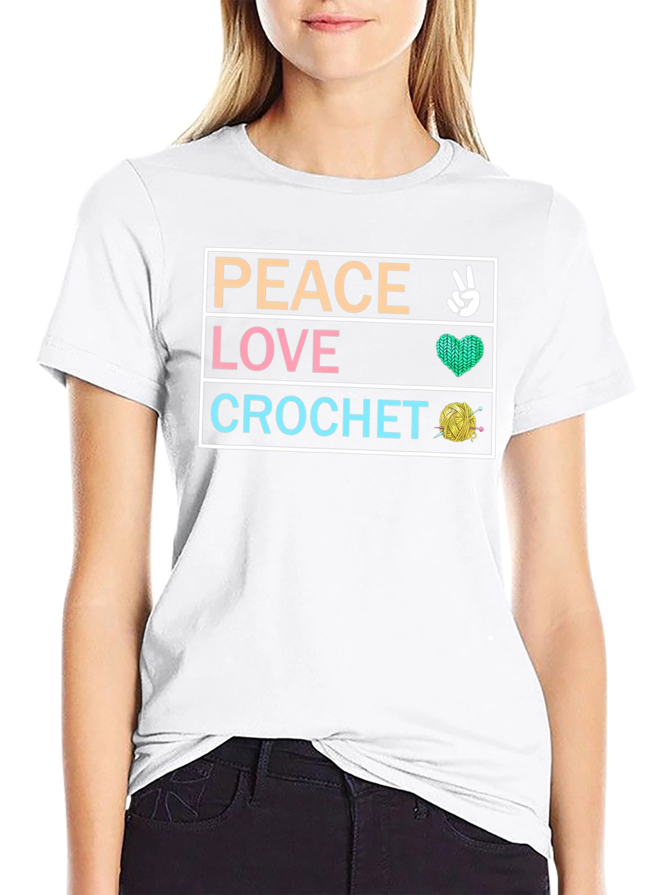 Peace Love Crochet T-Shirt - Hobbyist Crafting Tee
