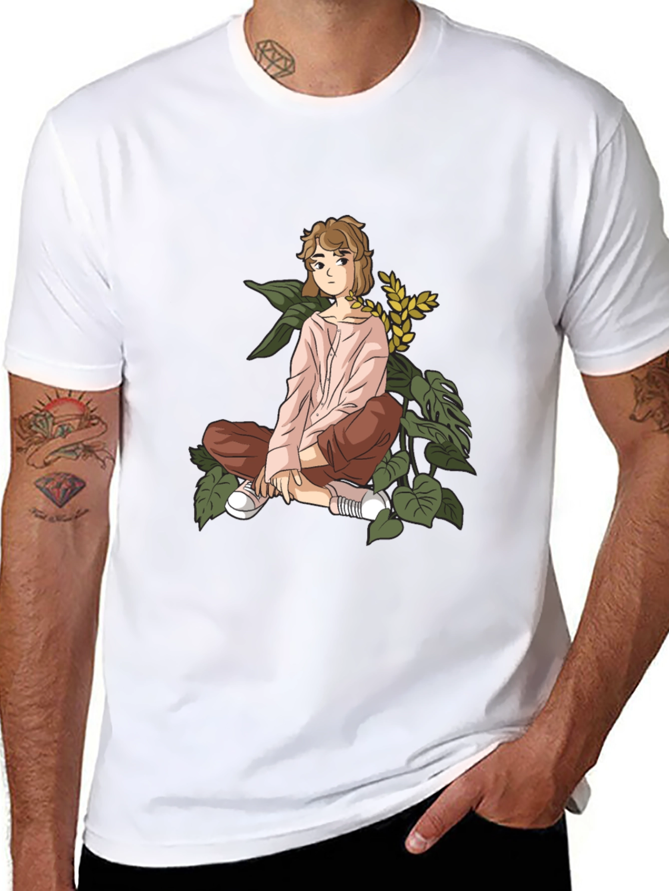 Anime Girl Print Black Cotton Tee