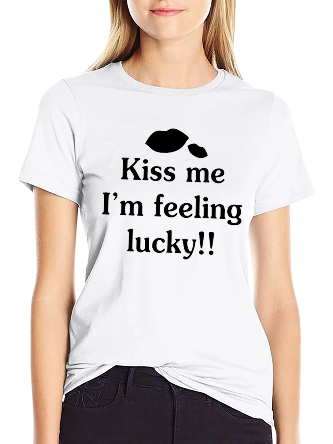 Kiss Me Im Feeling Lucky Mens Black T-Shirt