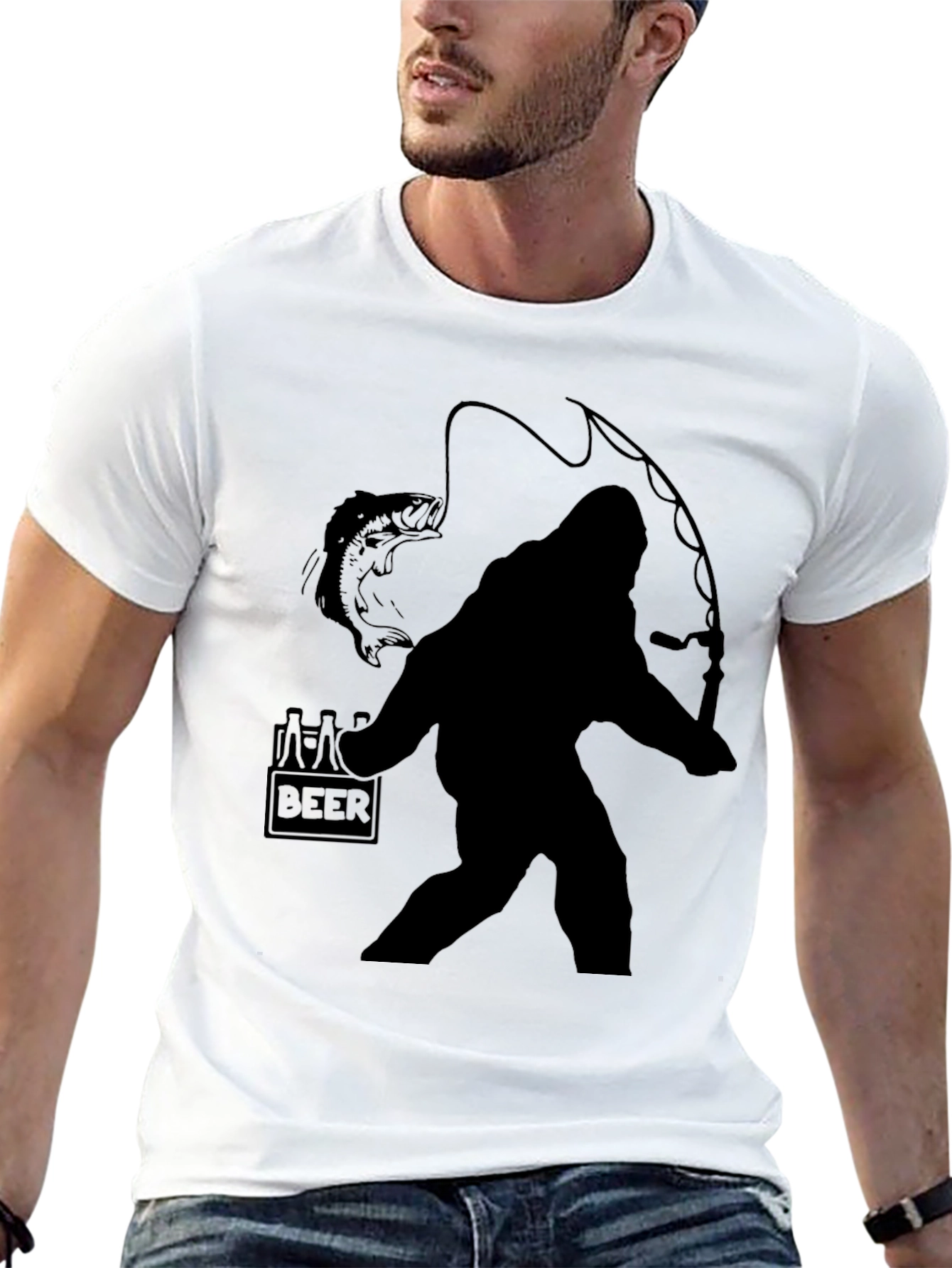 Sasquatch Fishing Beer T-Shirt
