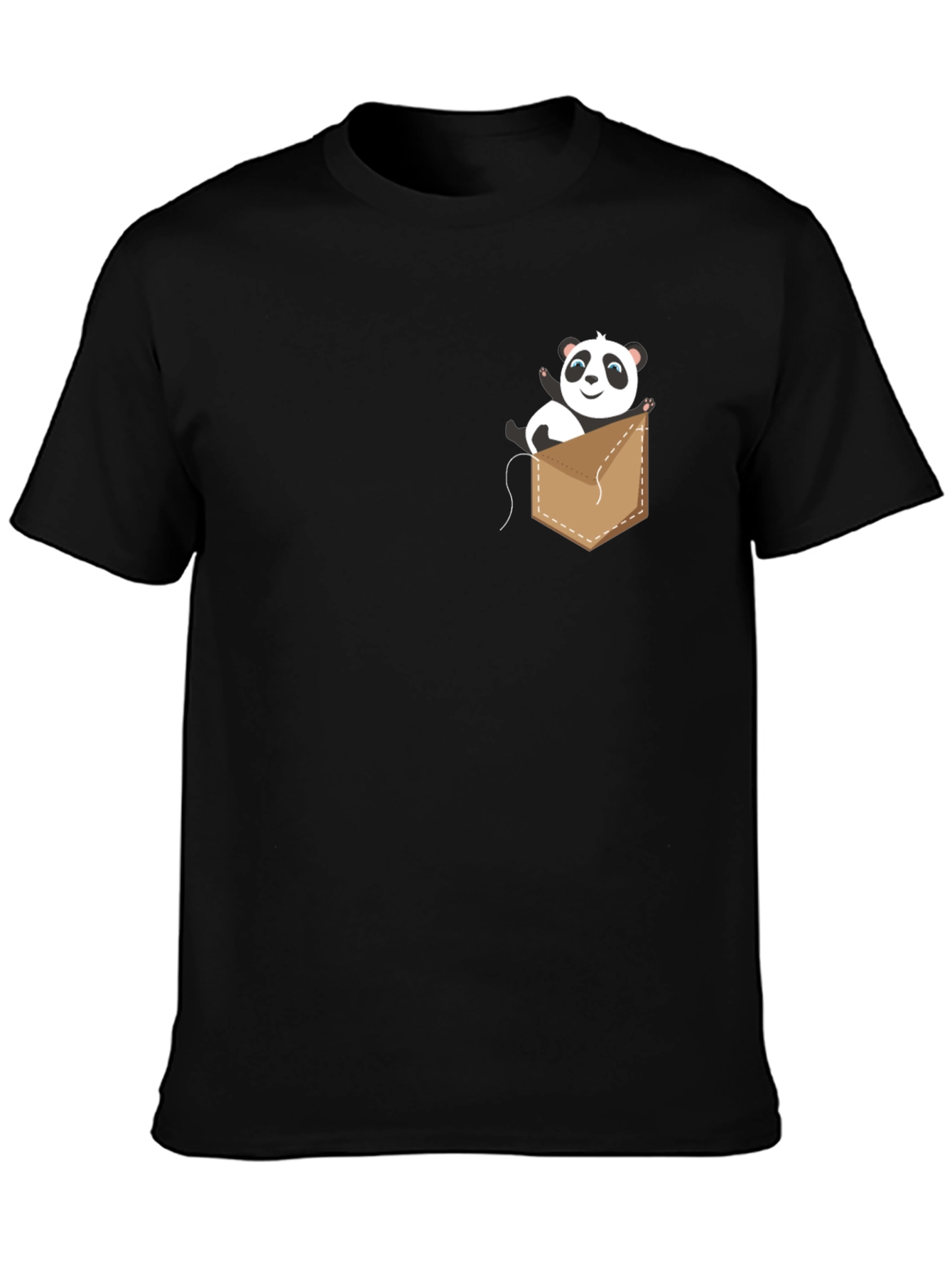 Cute Panda Pocket Graphic T-Shirt - Black