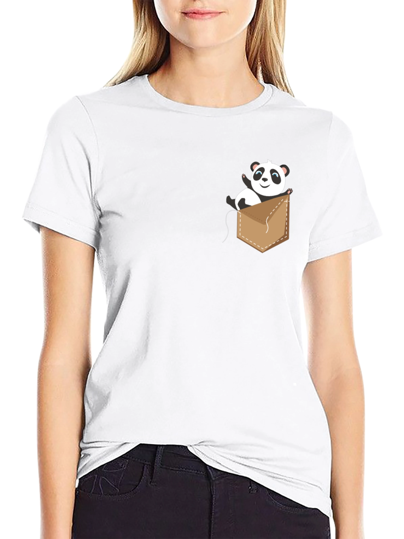 Cute Panda Pocket Graphic T-Shirt - Black