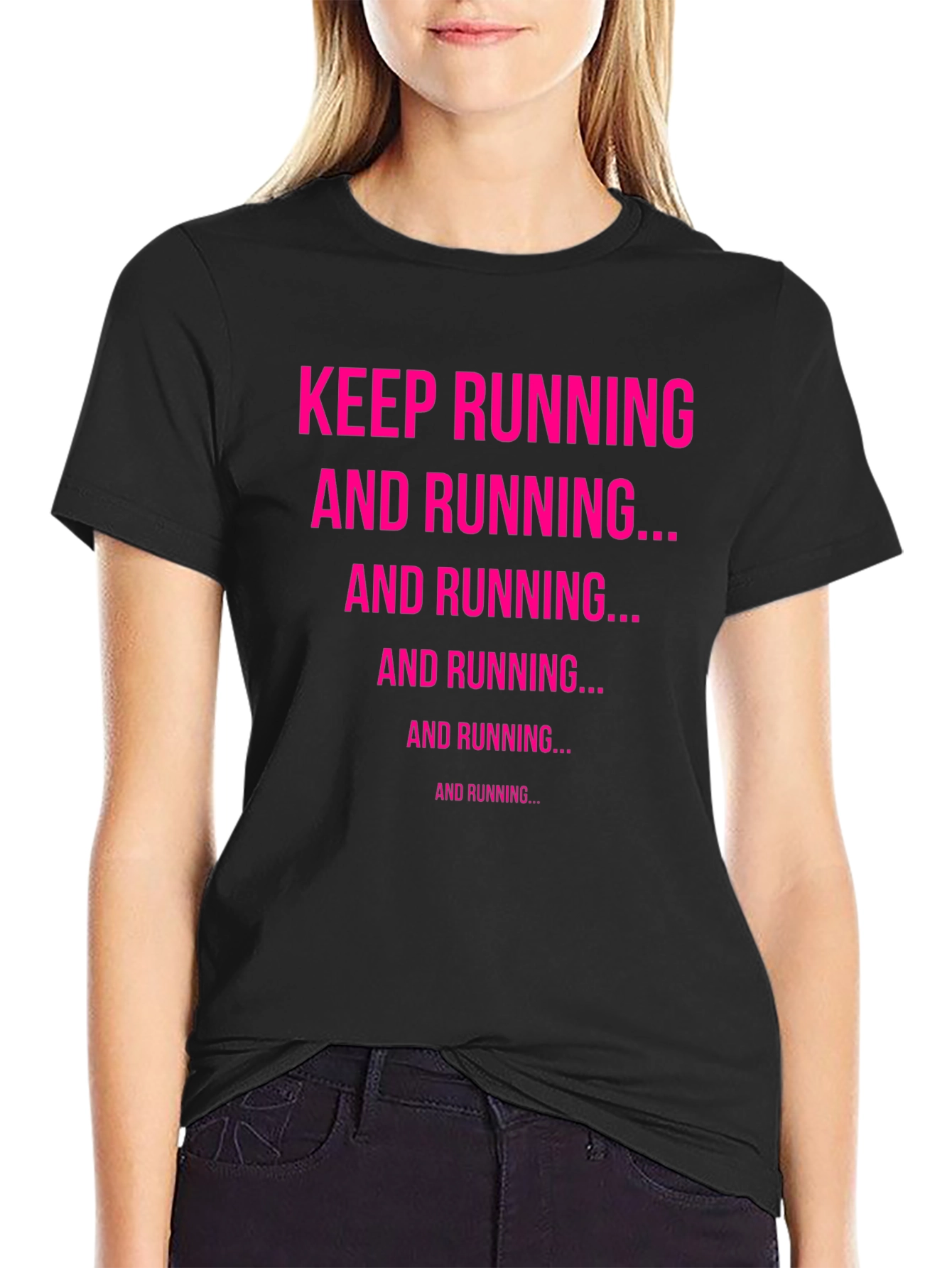 Keep Running Graphic Tee - Black Cotton Casual Top