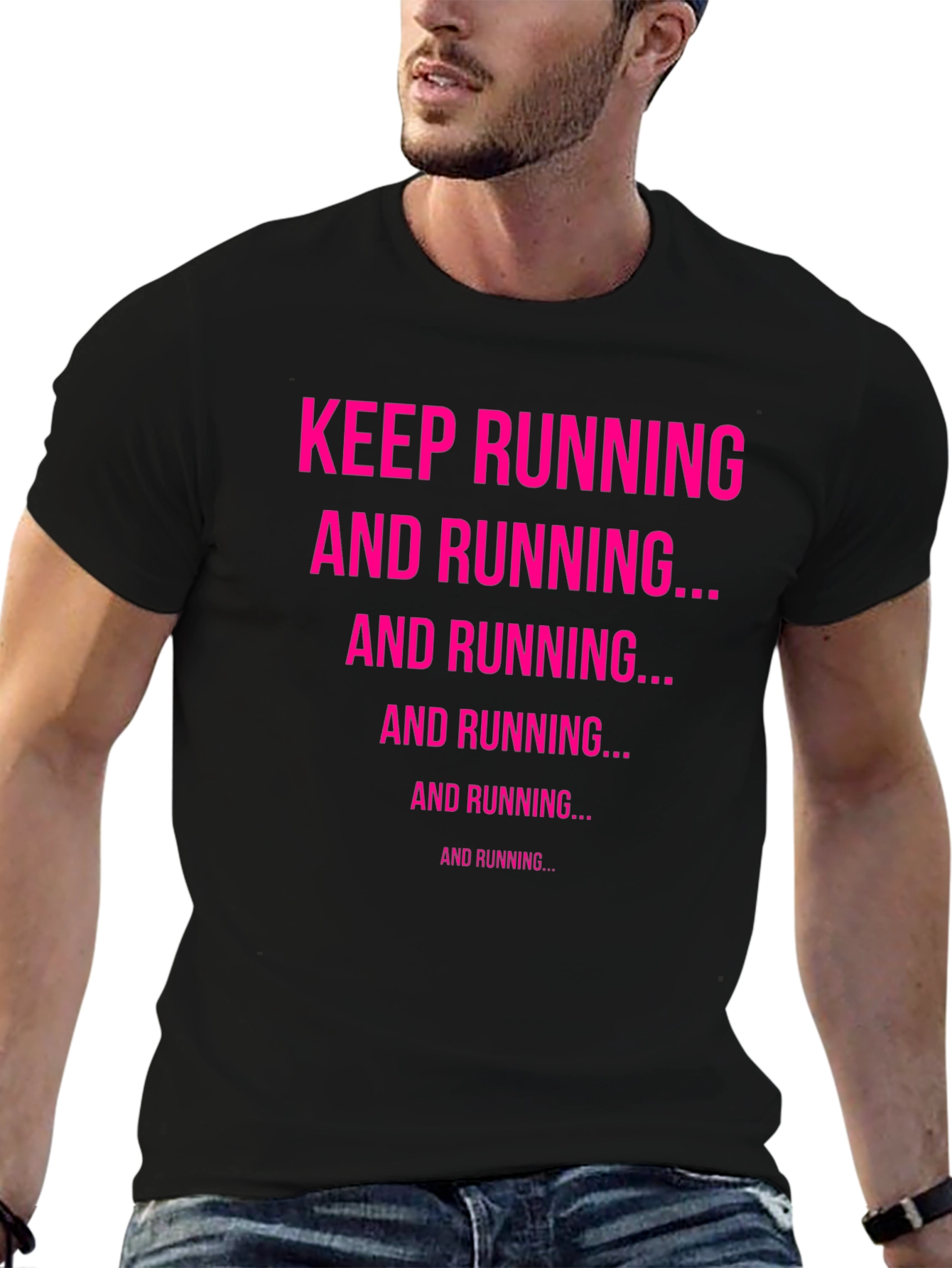 Keep Running Graphic Tee - Black Cotton Casual Top