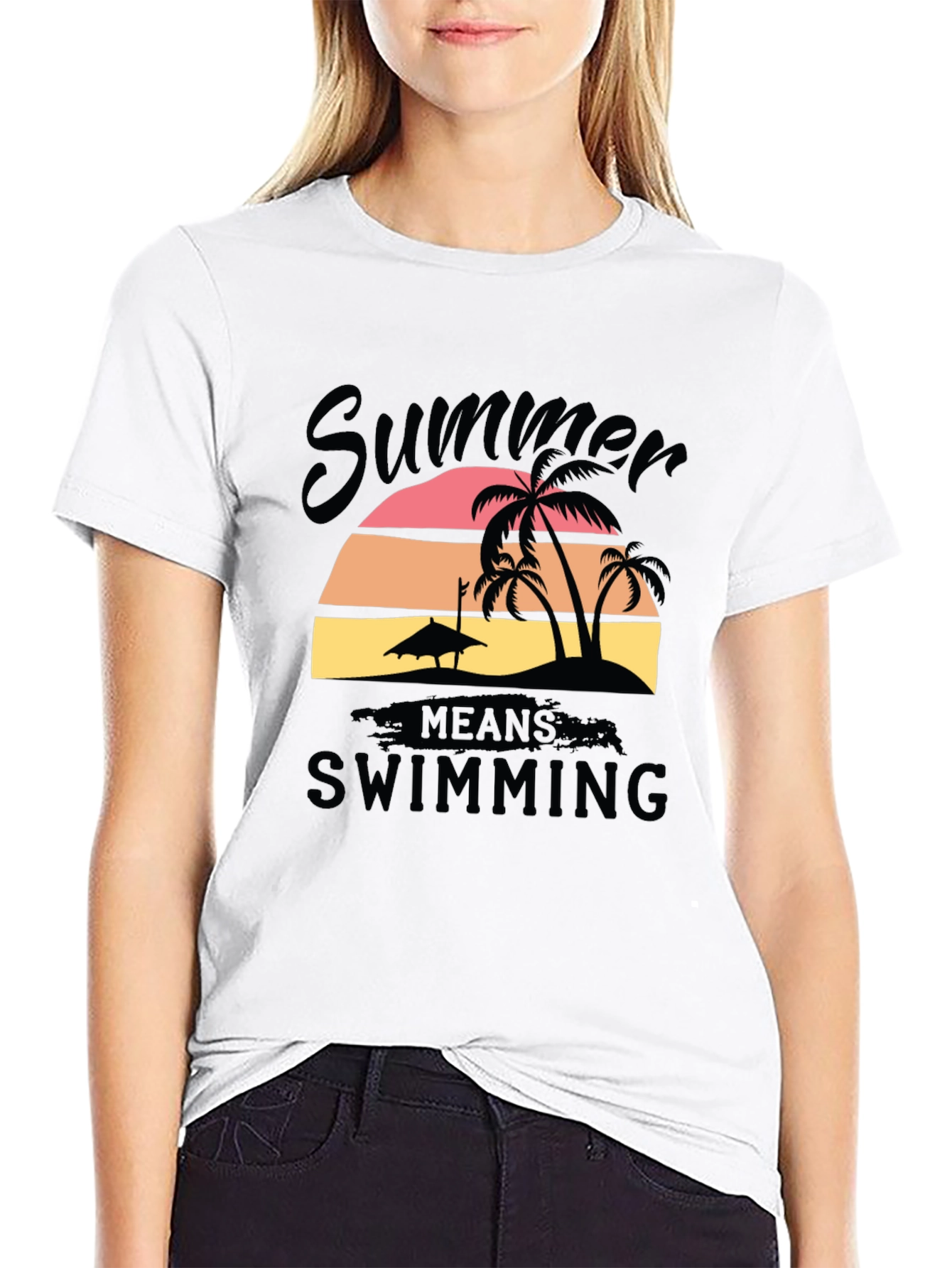 Summer Swimming T-Shirt Black Cotton Blend