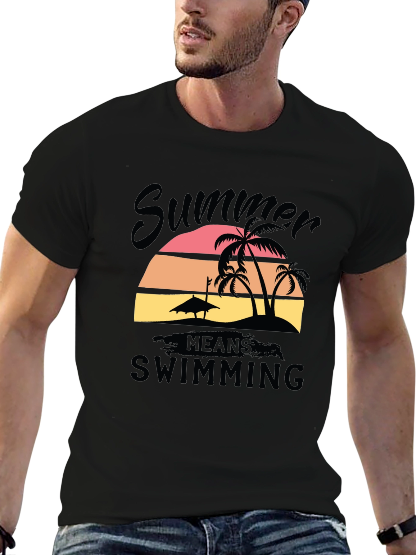Summer Swimming T-Shirt Black Cotton Blend