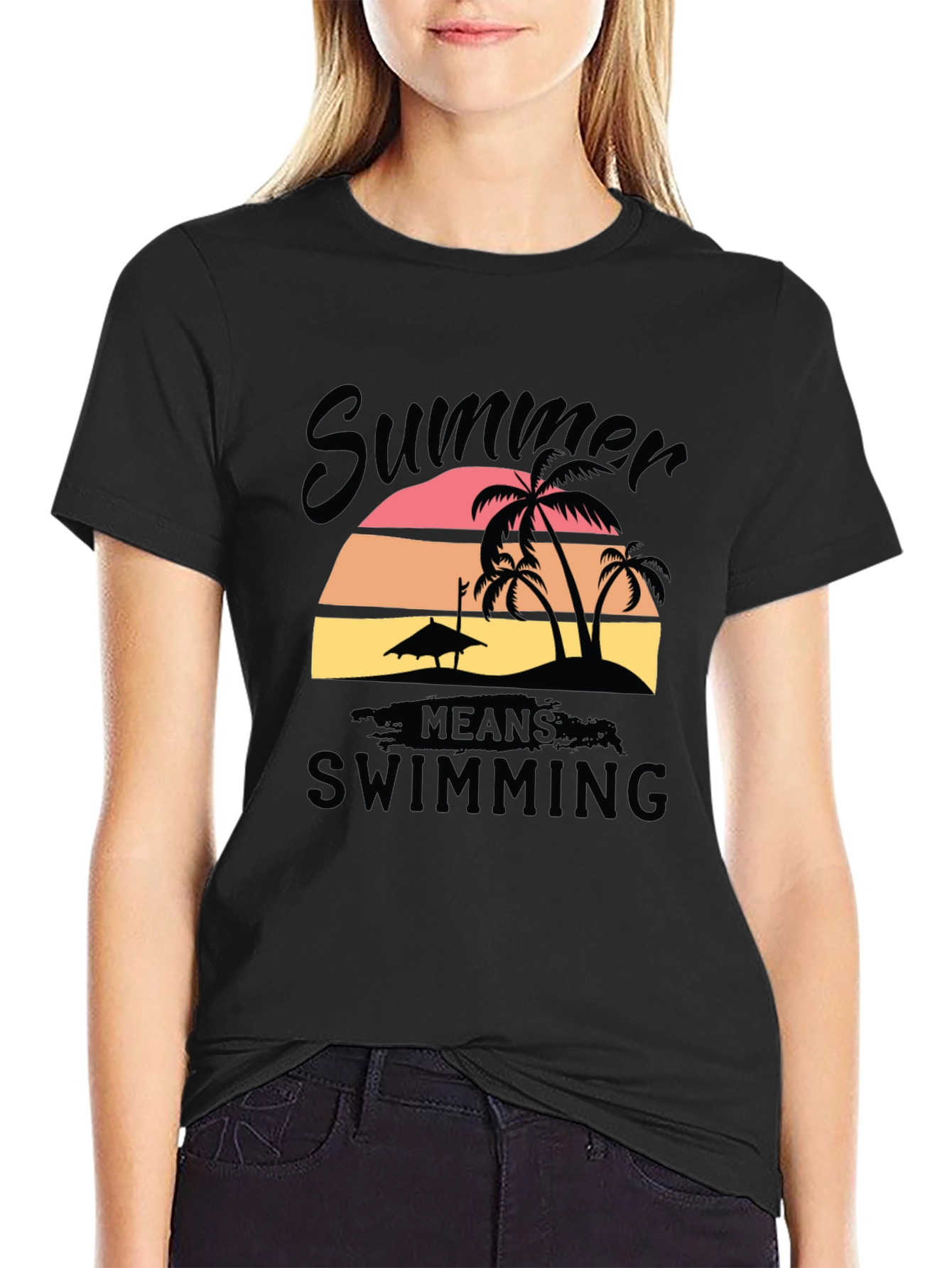 Summer Swimming T-Shirt Black Cotton Blend