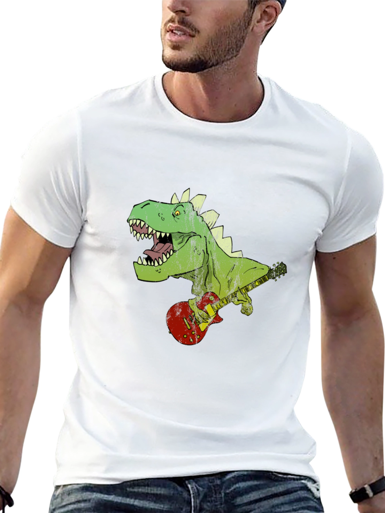 Dino Guitarist Graphic Tee - Rock n Roar!