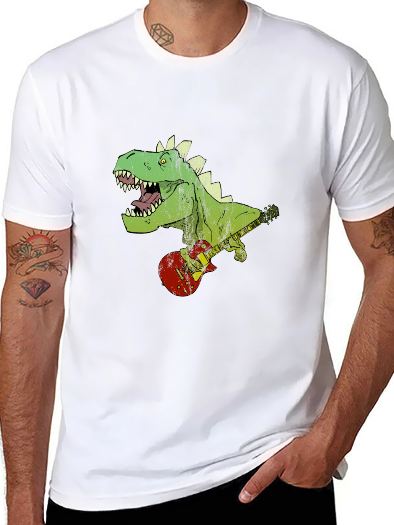 Dino Guitarist Graphic Tee - Rock n Roar!