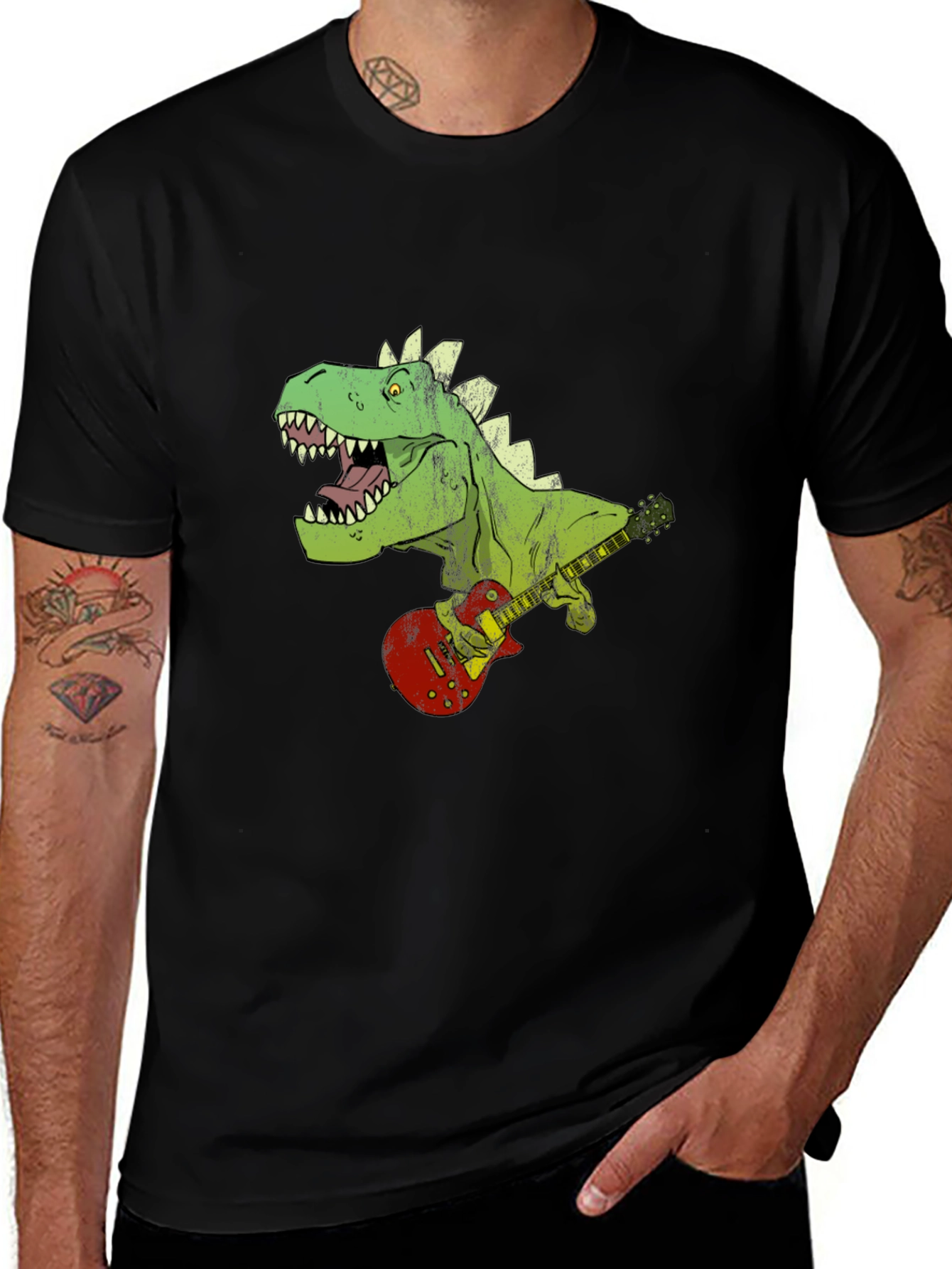 Dino Guitarist Graphic Tee - Rock n Roar!