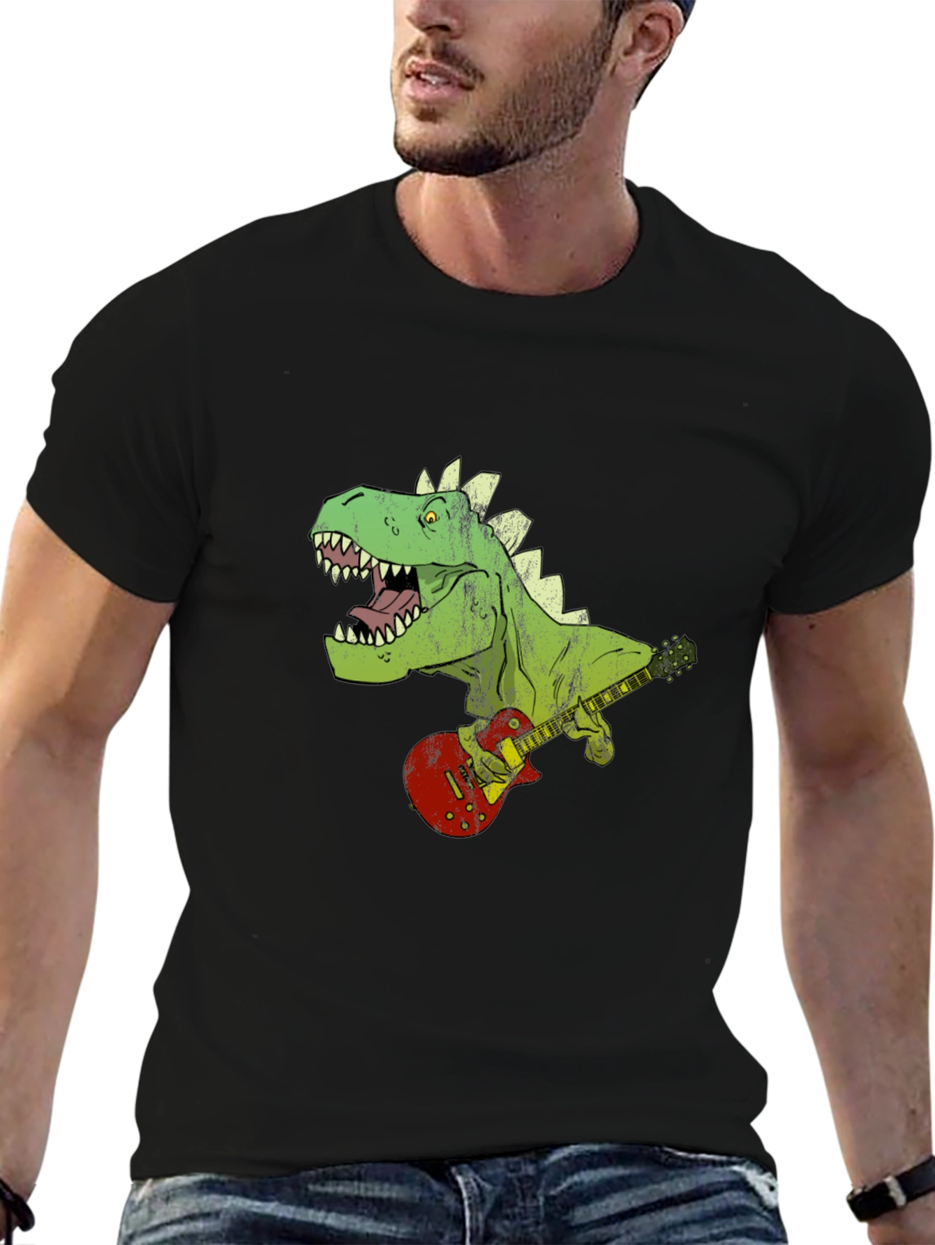 Dino Guitarist Graphic Tee - Rock n Roar!