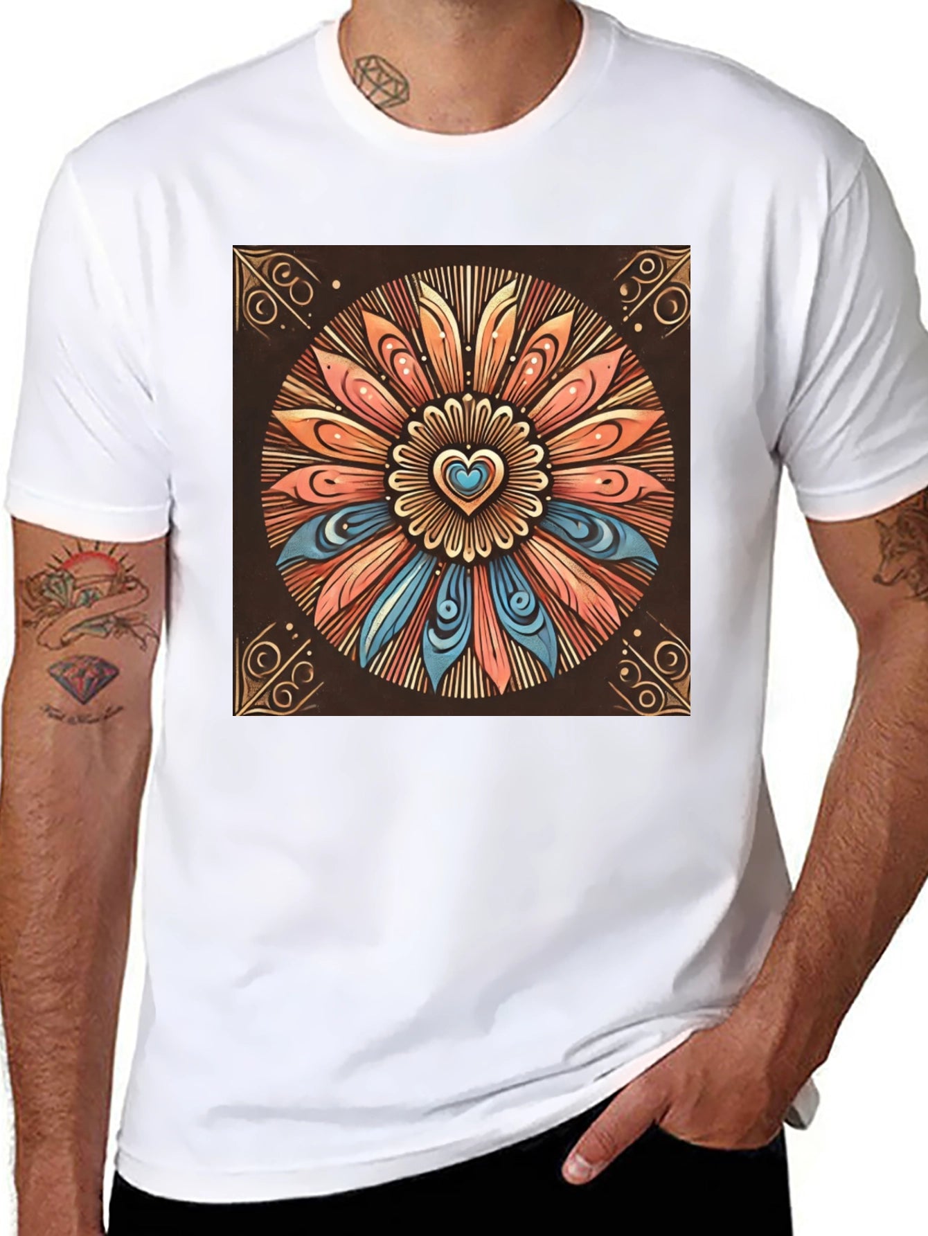 Boho Heart Mandala Graphic Tee - Stylish Comfort