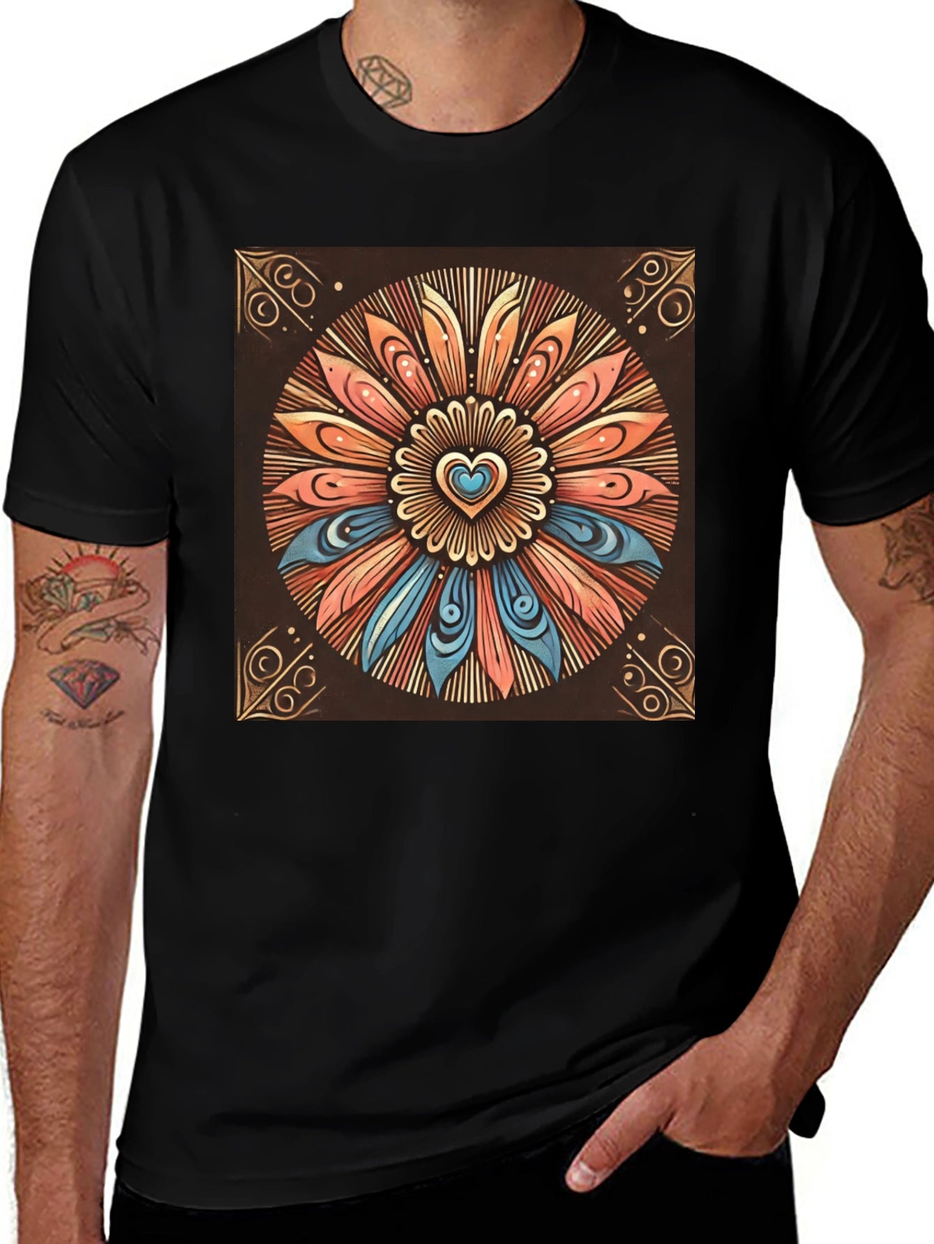 Boho Heart Mandala Graphic Tee - Stylish Comfort