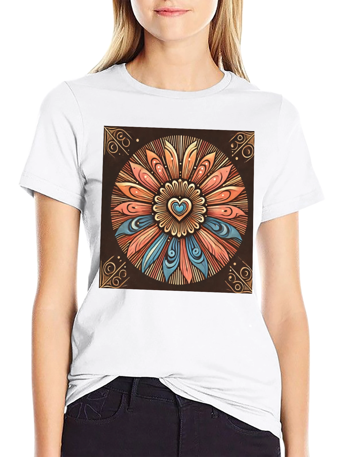 Boho Heart Mandala Graphic Tee - Stylish Comfort