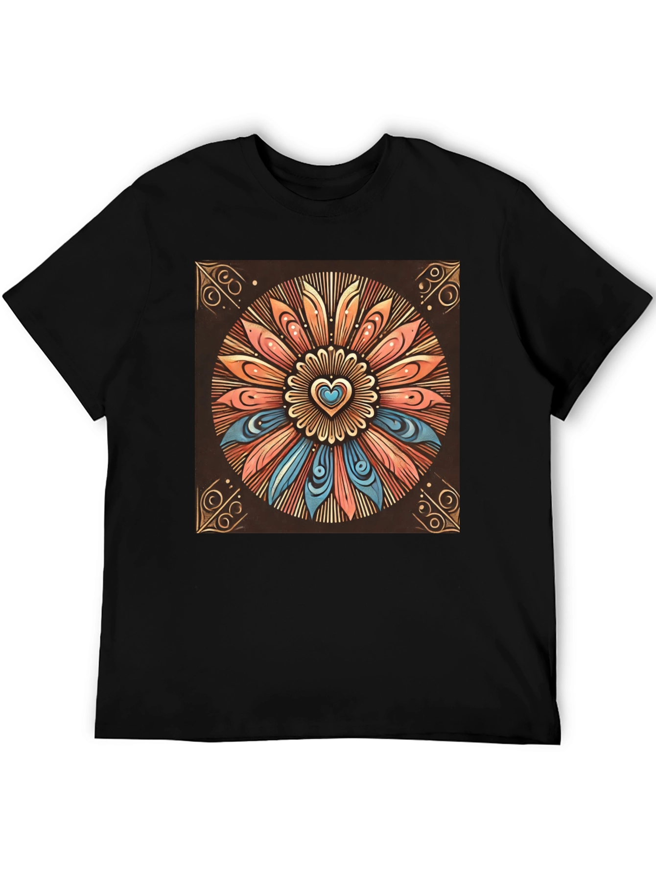 Boho Heart Mandala Graphic Tee - Stylish Comfort