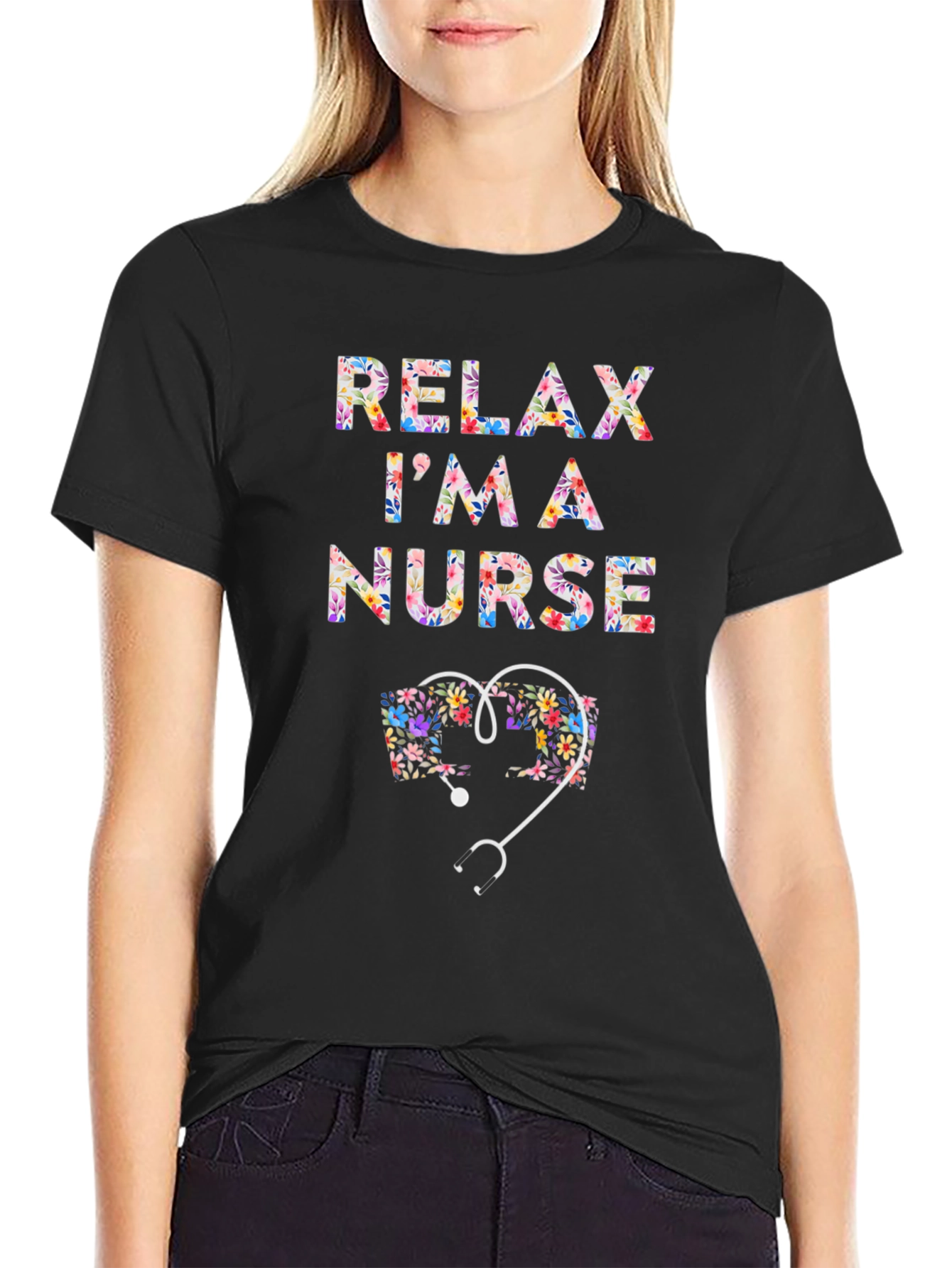 Relax Im A Nurse Floral Heart T-Shirt