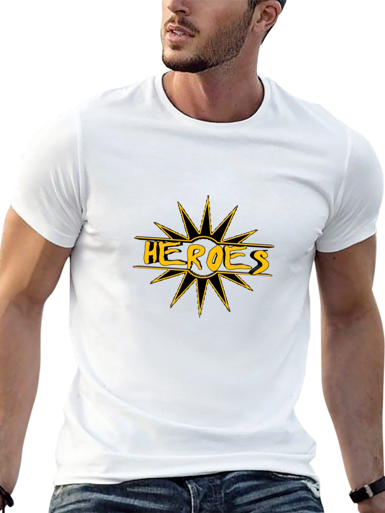 Heroes Graphic Tee - Black Cotton T-Shirt