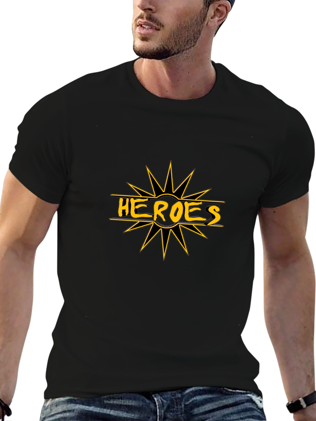Heroes Graphic Tee - Black Cotton T-Shirt