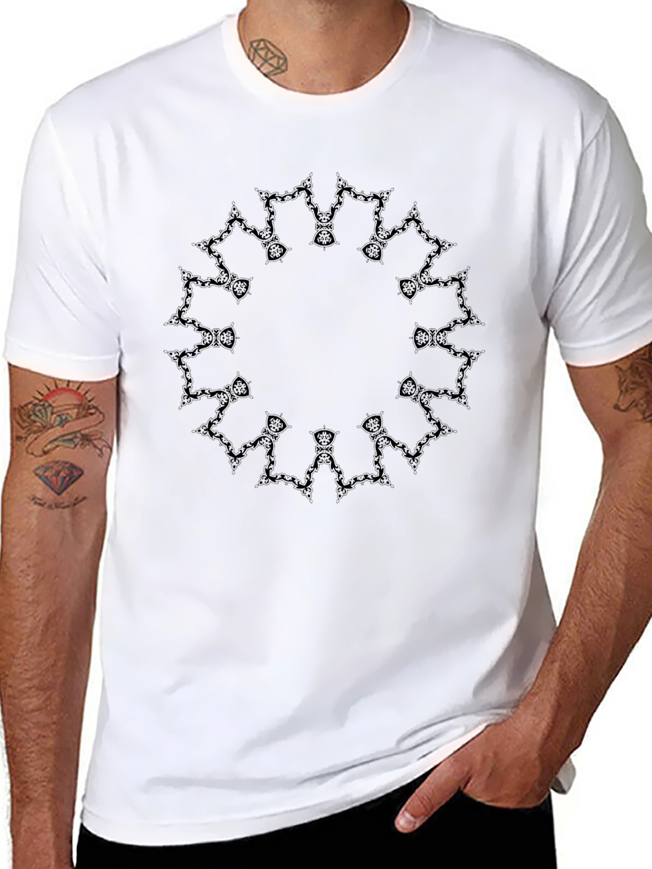 Mens Black Tee with Circular Abstract Design