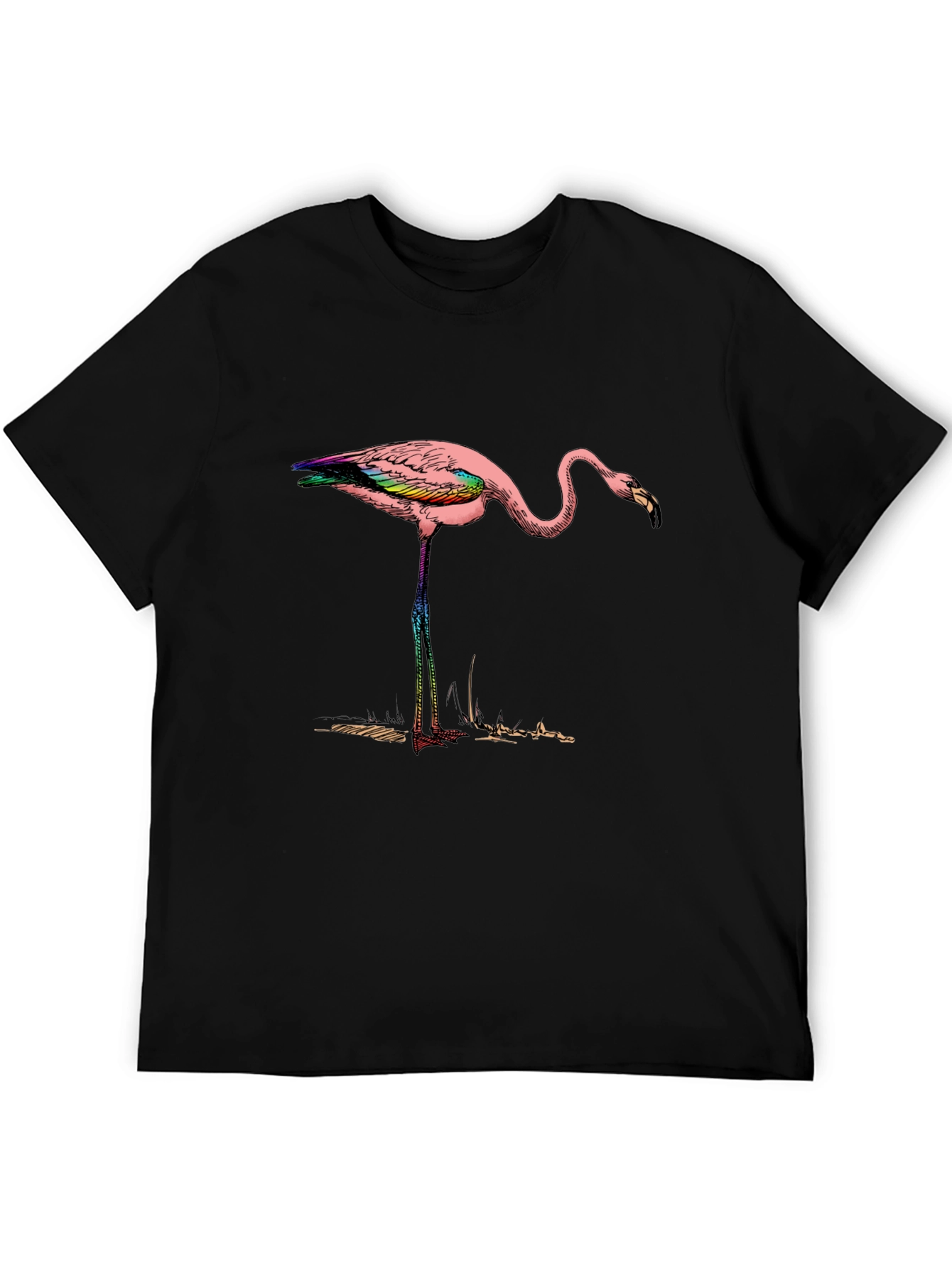 Flamingo Graphic Tee - Mens Black Cotton Shirt