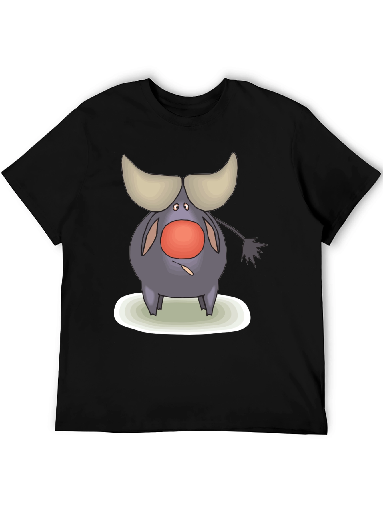 Cartoon Buffalo Graphic Tee - Black Cotton Comfort
