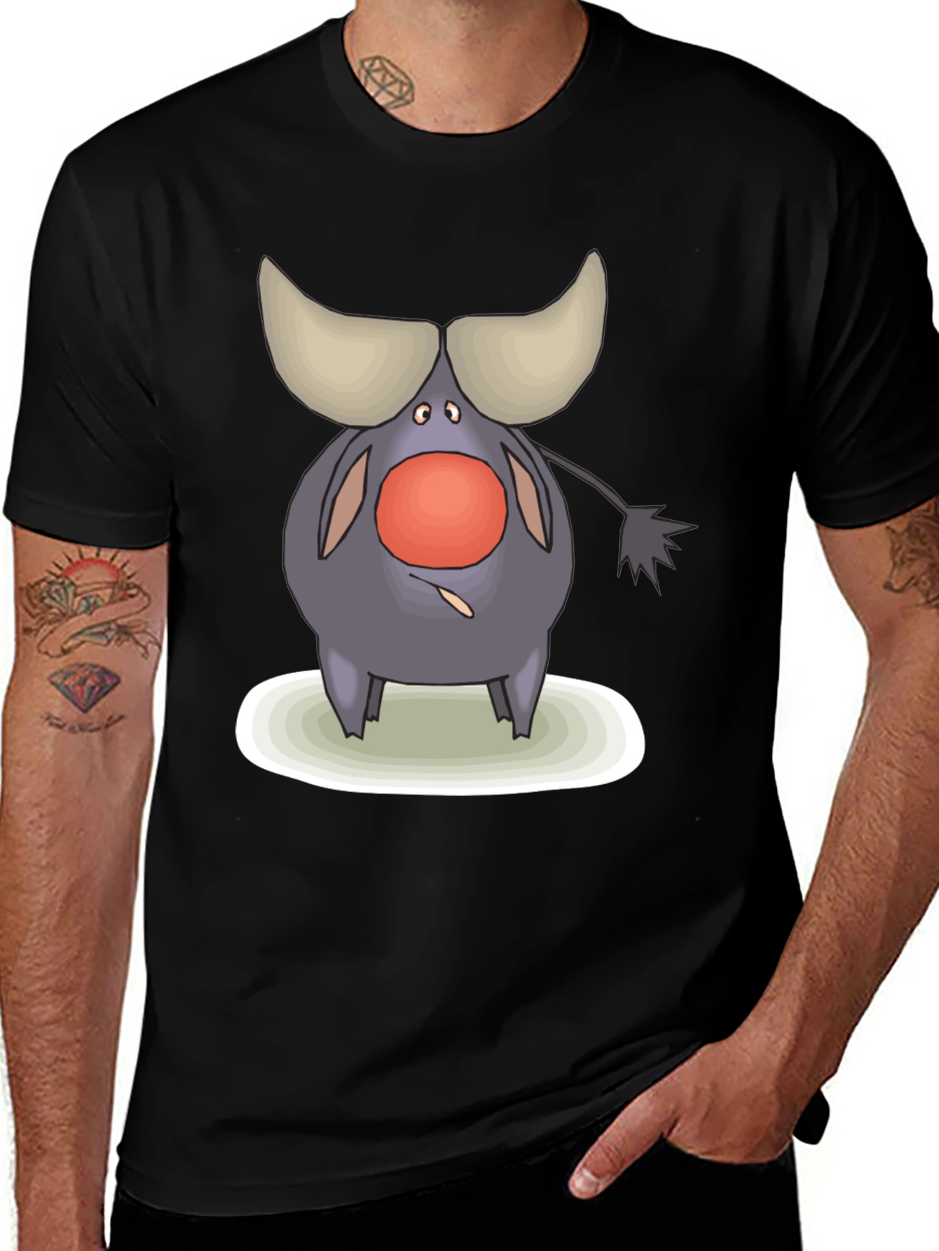 Cartoon Buffalo Graphic Tee - Black Cotton Comfort