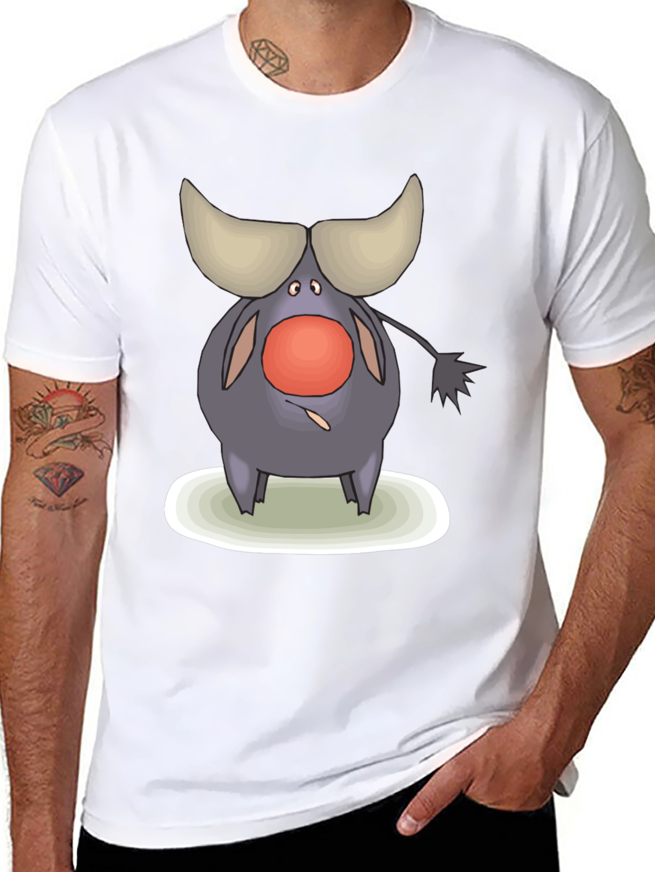 Cartoon Buffalo Graphic Tee - Black Cotton Comfort