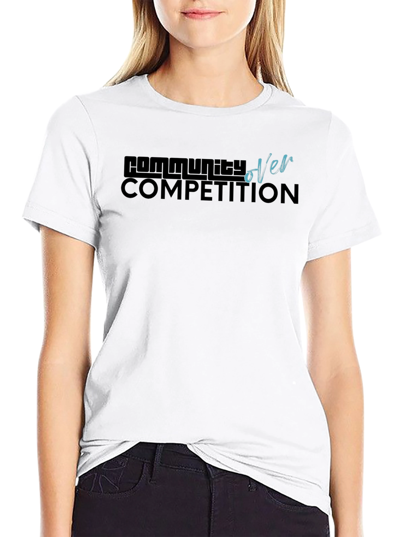 Community Over Competition Black Graphic Tee