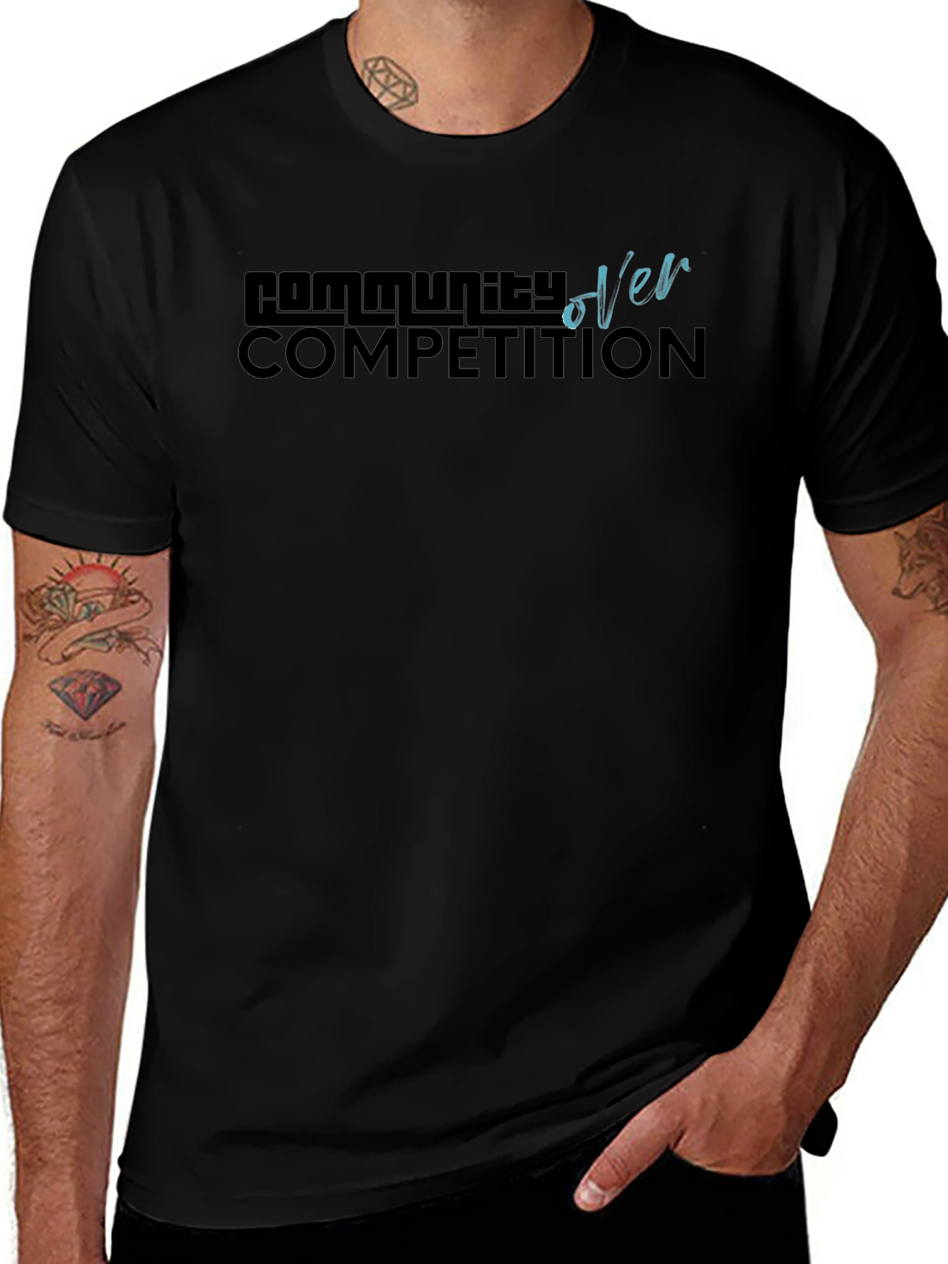 Community Over Competition Black Graphic Tee