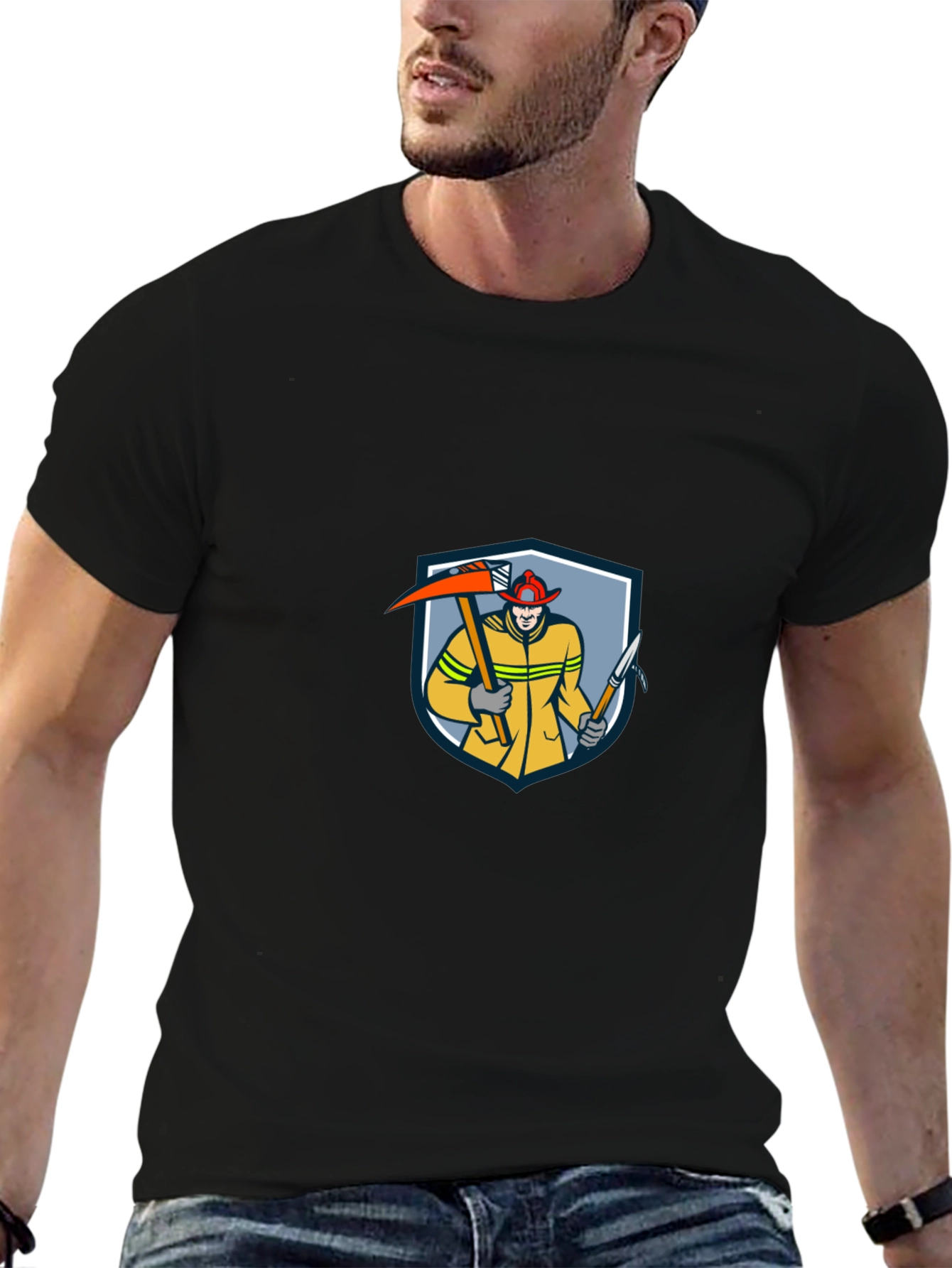 Firefighter Graphic Tee - Black Cotton Shirt