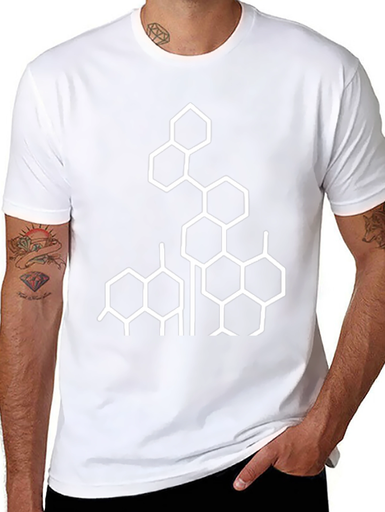 Geometric Hexagon Design Black T-Shirt