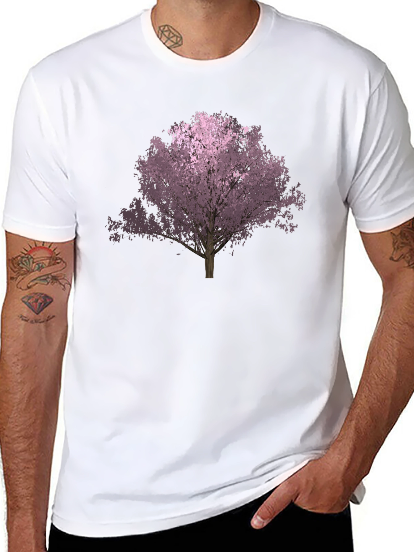 Black T-Shirt with Floral Tree Graphic