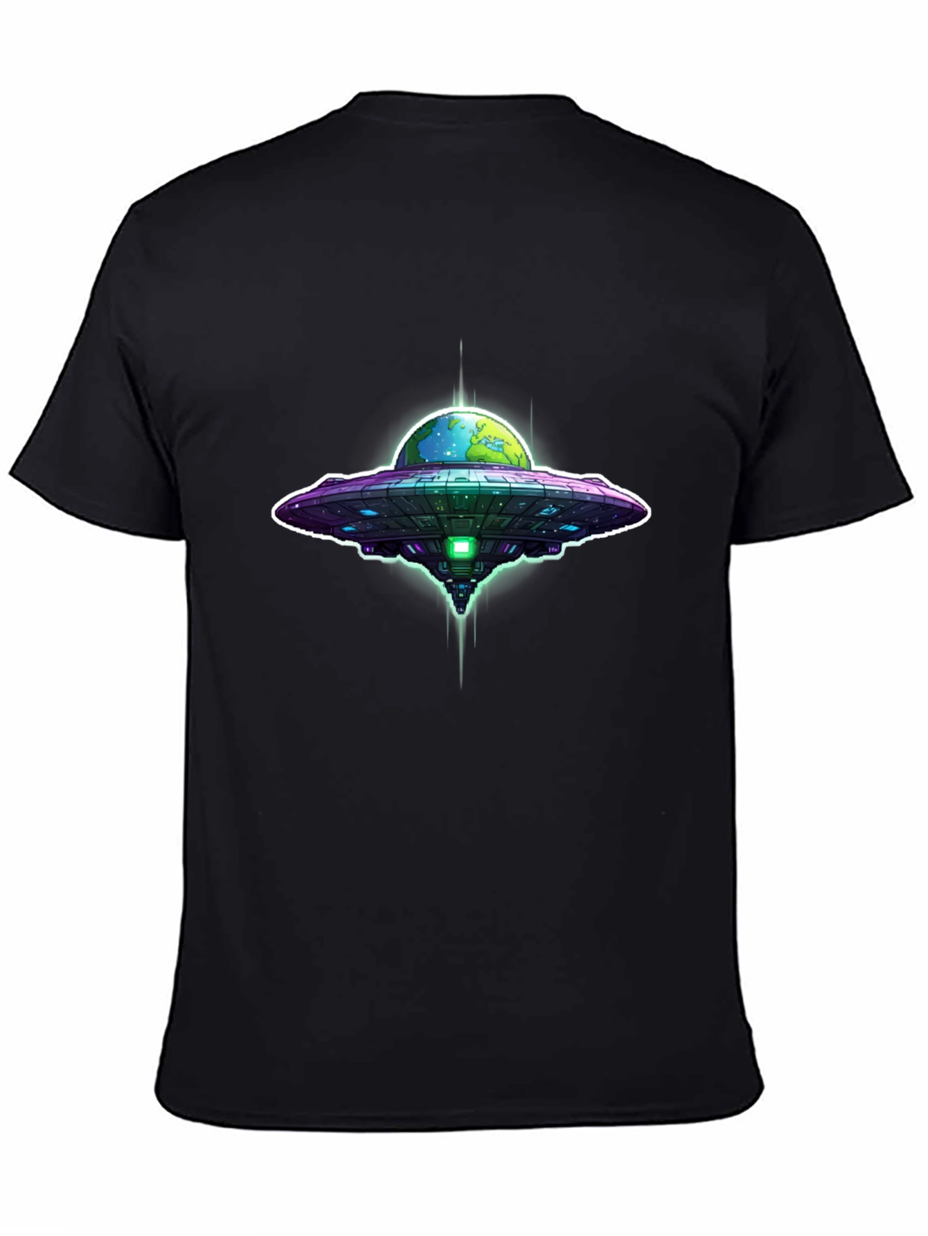 UFO Earth Abduction Graphic Tee - Black