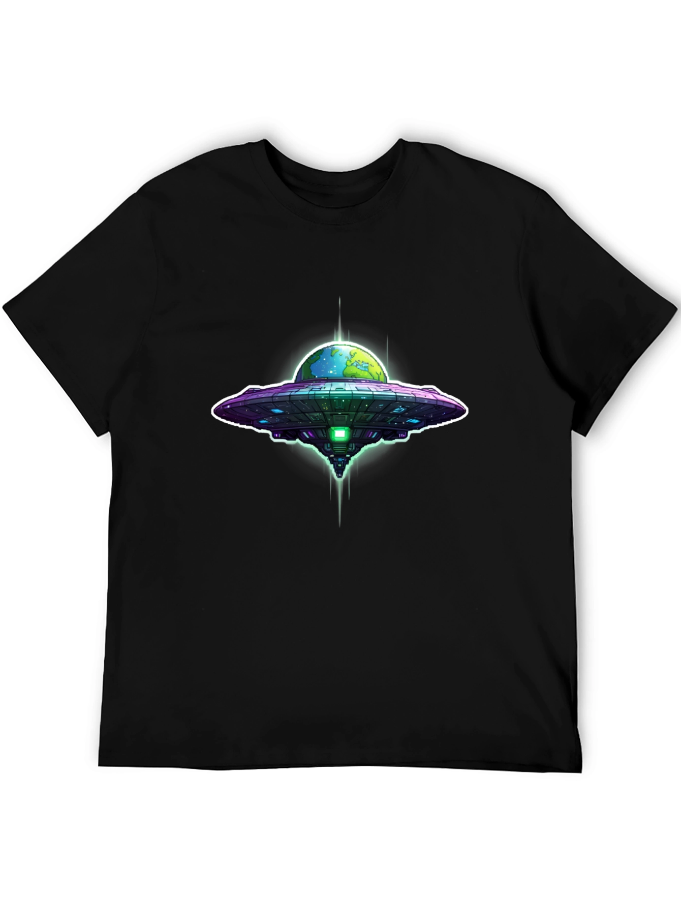 UFO Earth Abduction Graphic Tee - Black