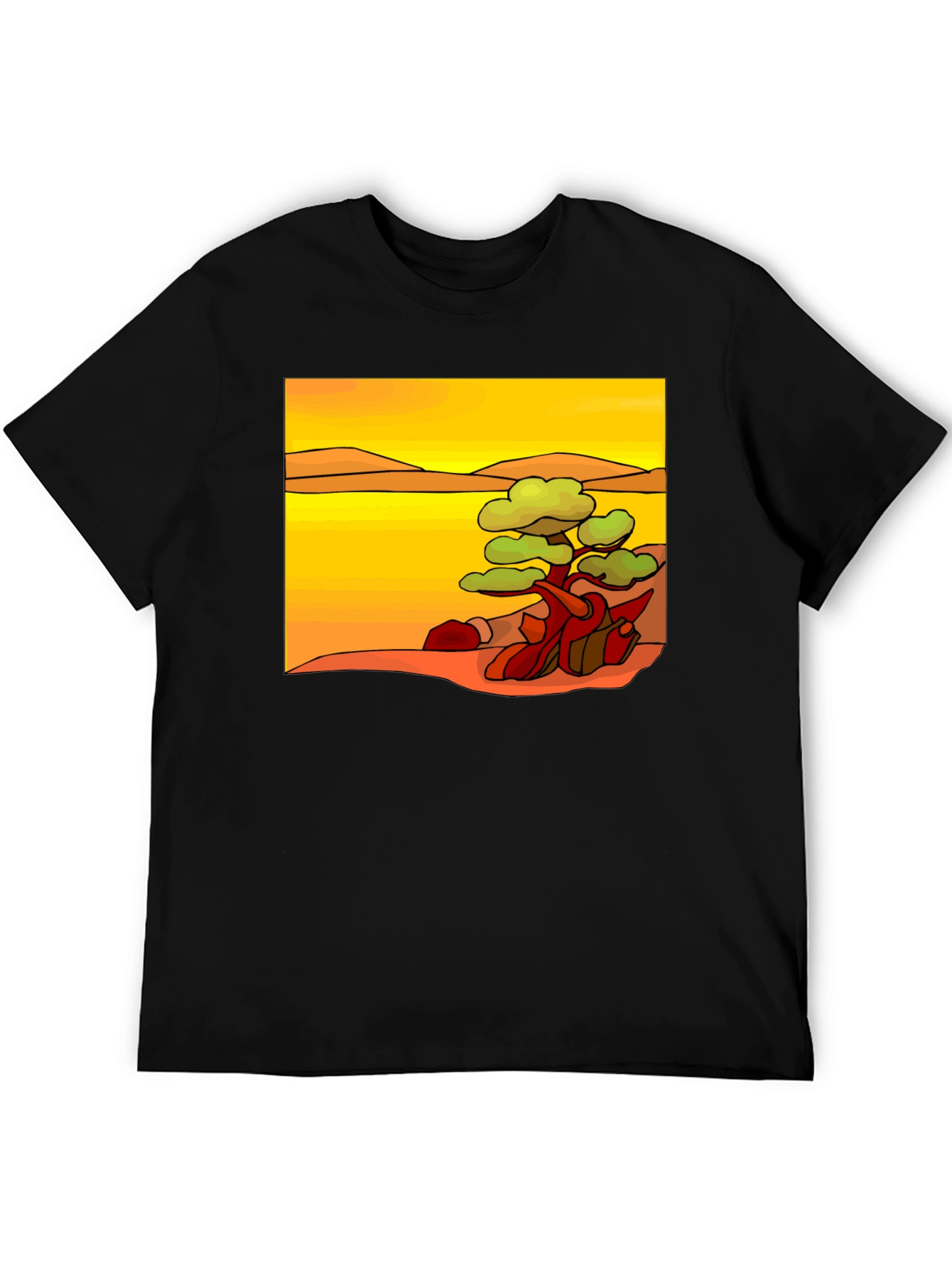 Stylized Desert Tree Graphic Tee - Black