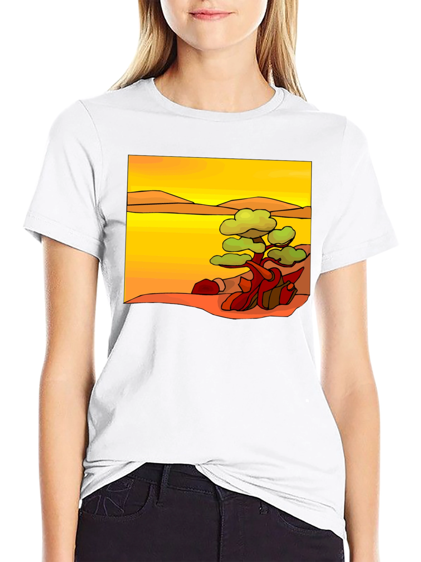 Stylized Desert Tree Graphic Tee - Black