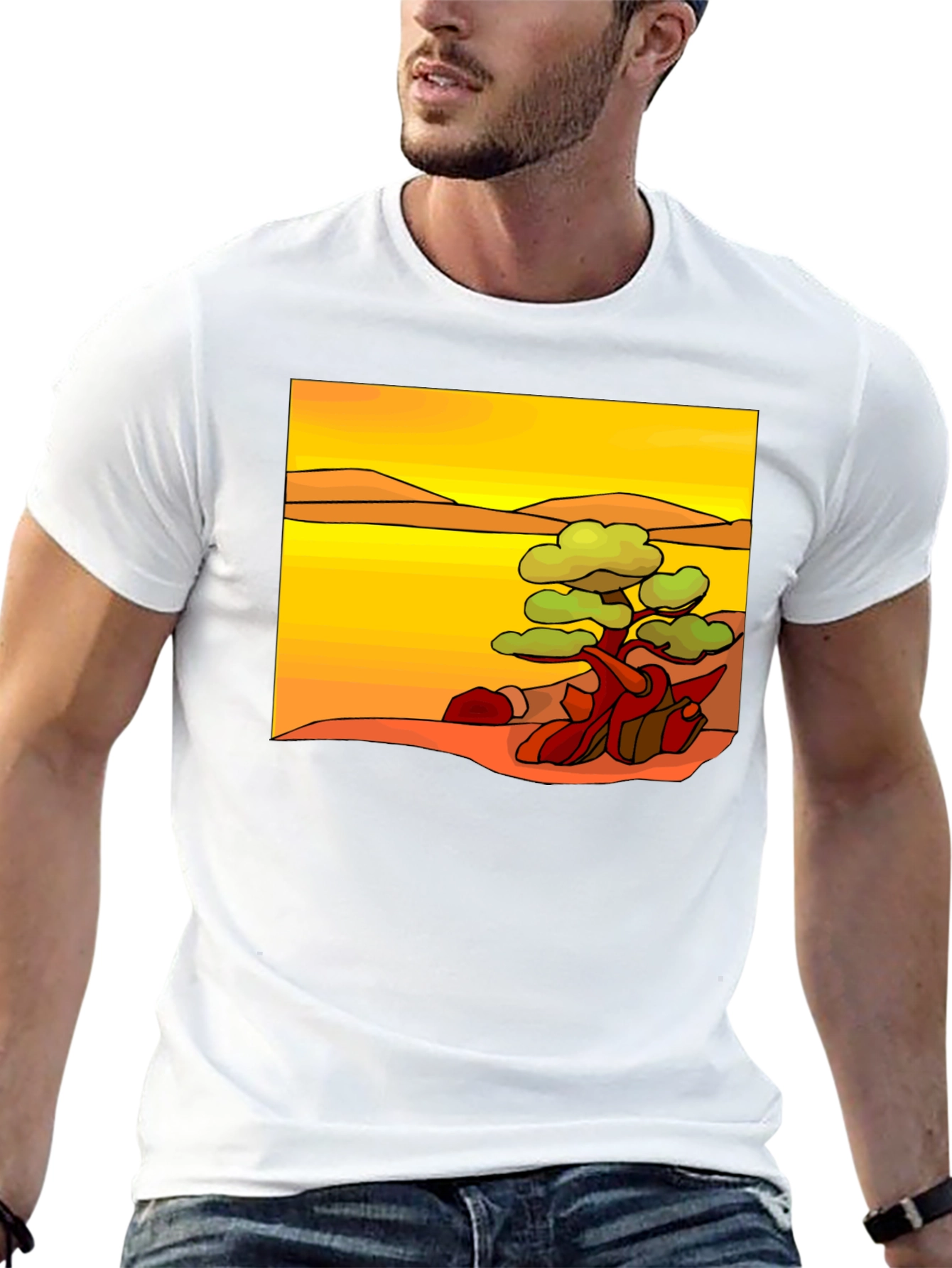 Stylized Desert Tree Graphic Tee - Black