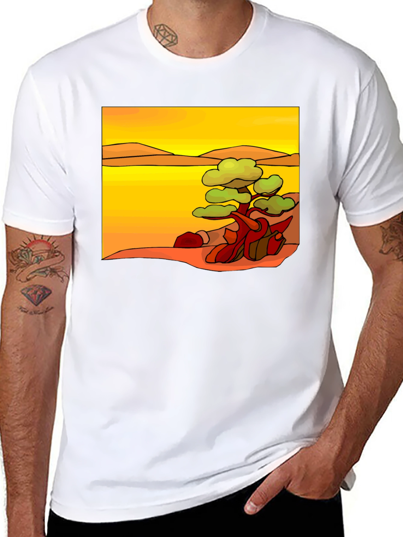 Stylized Desert Tree Graphic Tee - Black