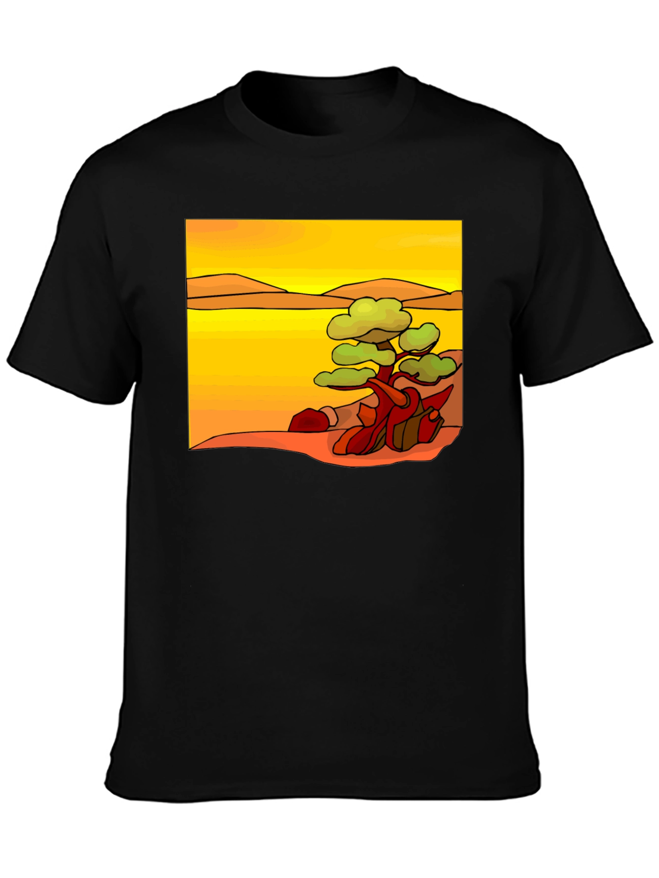 Stylized Desert Tree Graphic Tee - Black