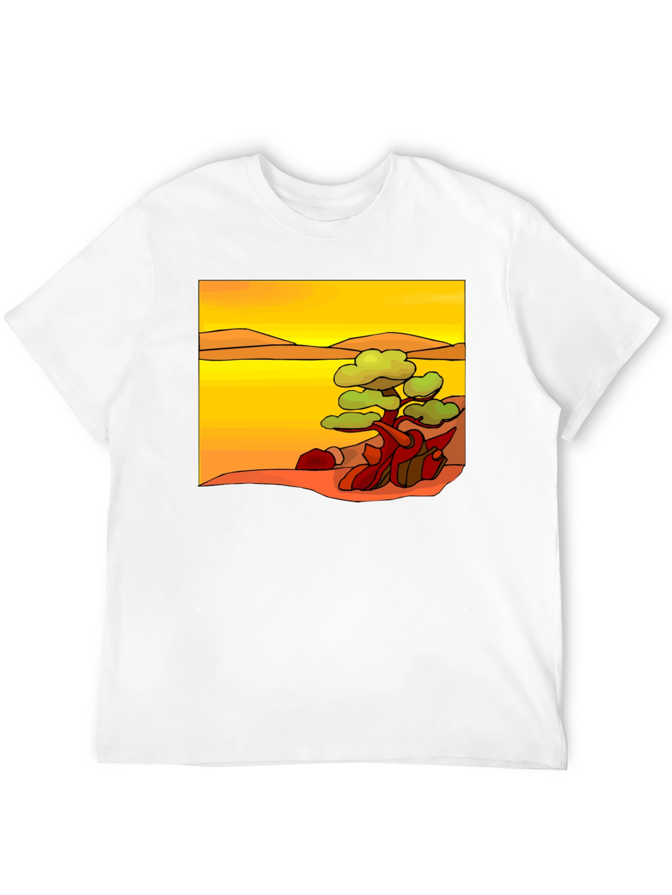 Stylized Desert Tree Graphic Tee - Black