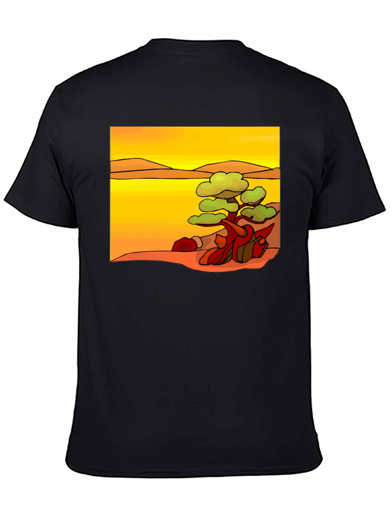 Stylized Desert Tree Graphic Tee - Black