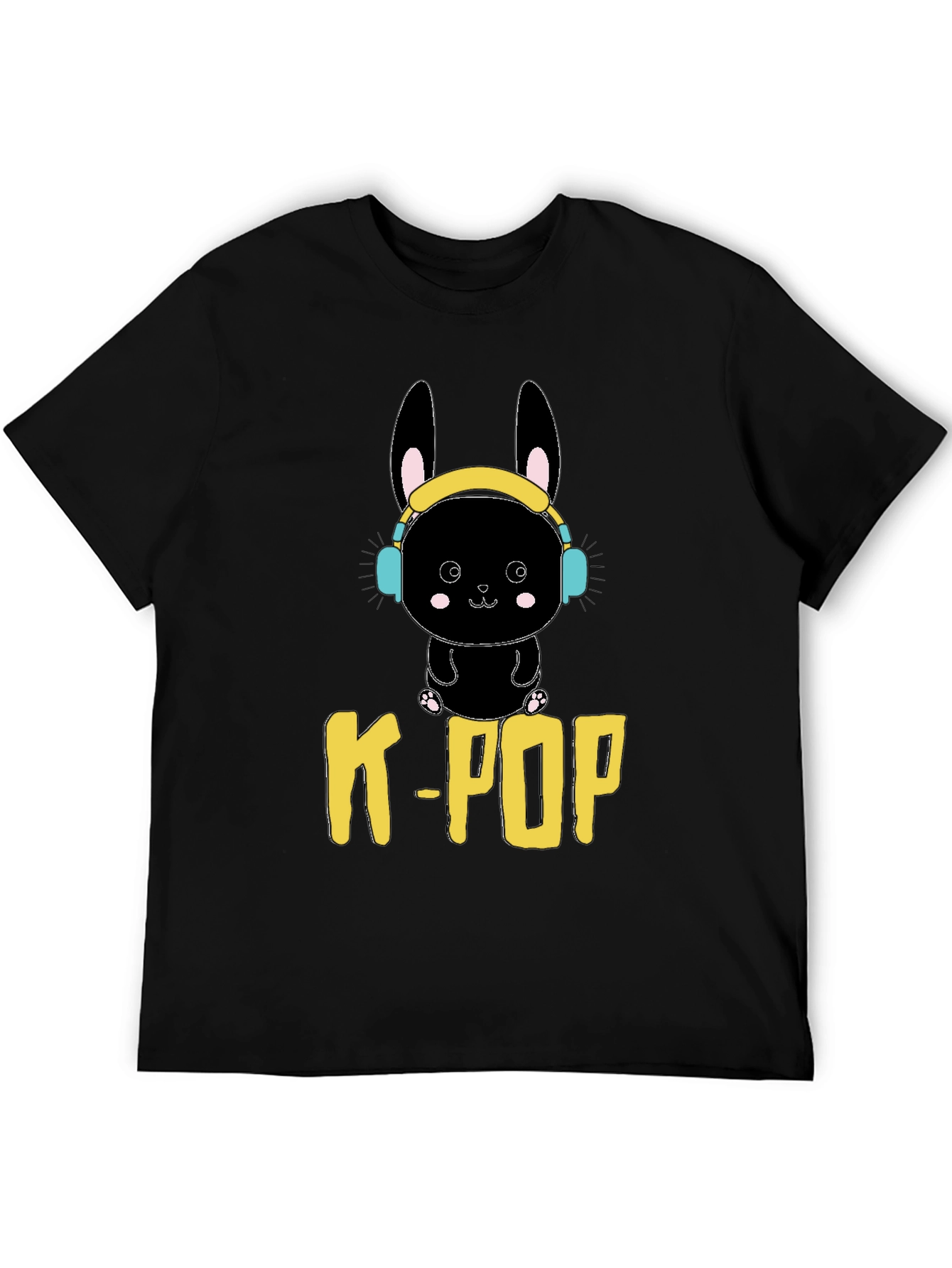 K-Pop Bunny Graphic Tee - Black