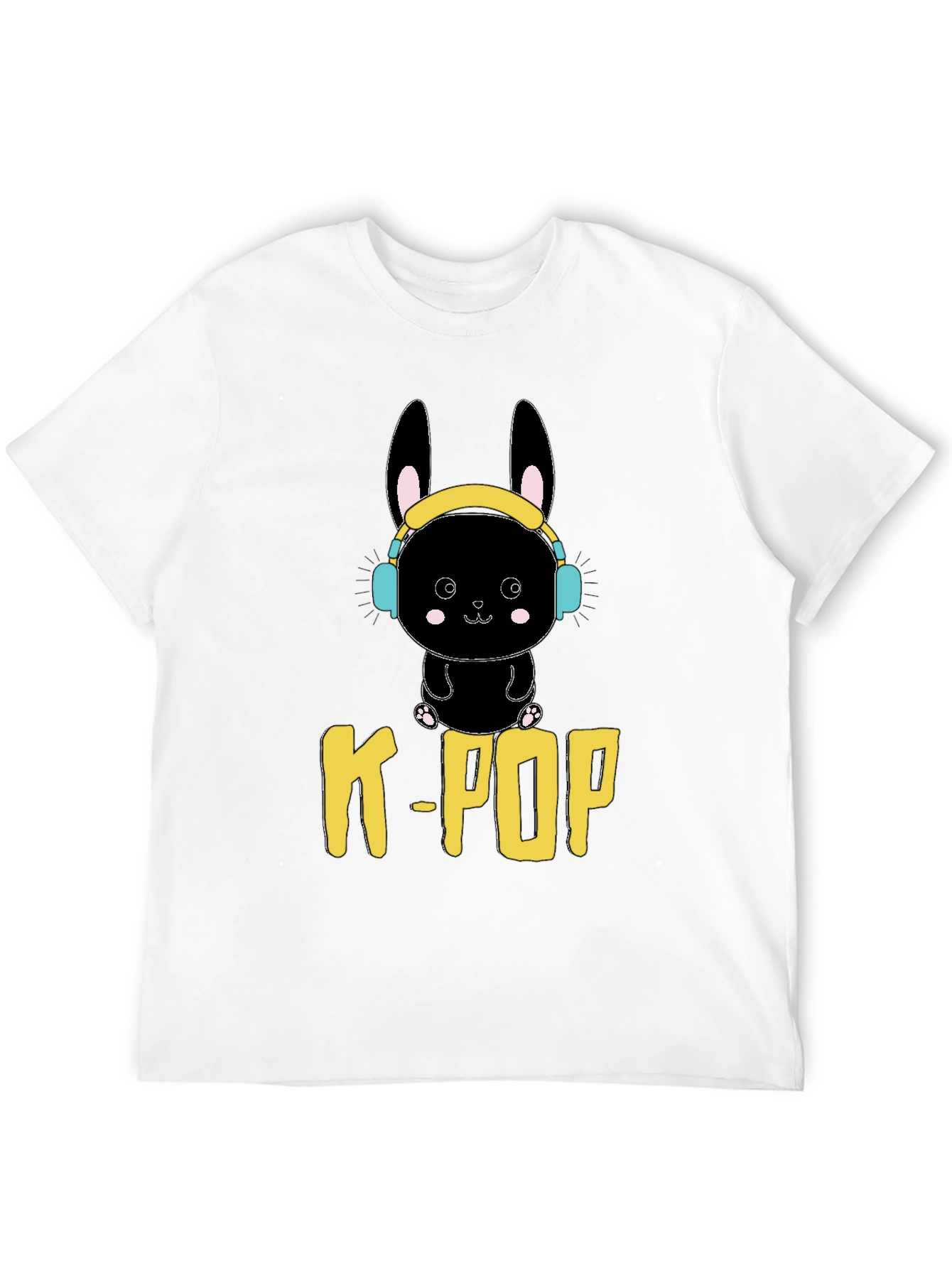 K-Pop Bunny Graphic Tee - Black