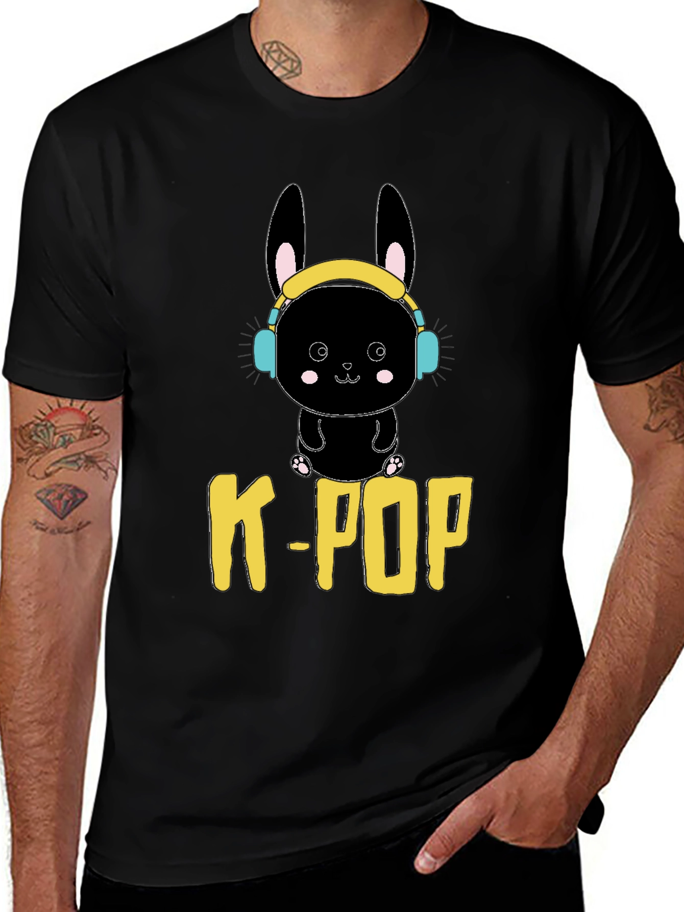 K-Pop Bunny Graphic Tee - Black