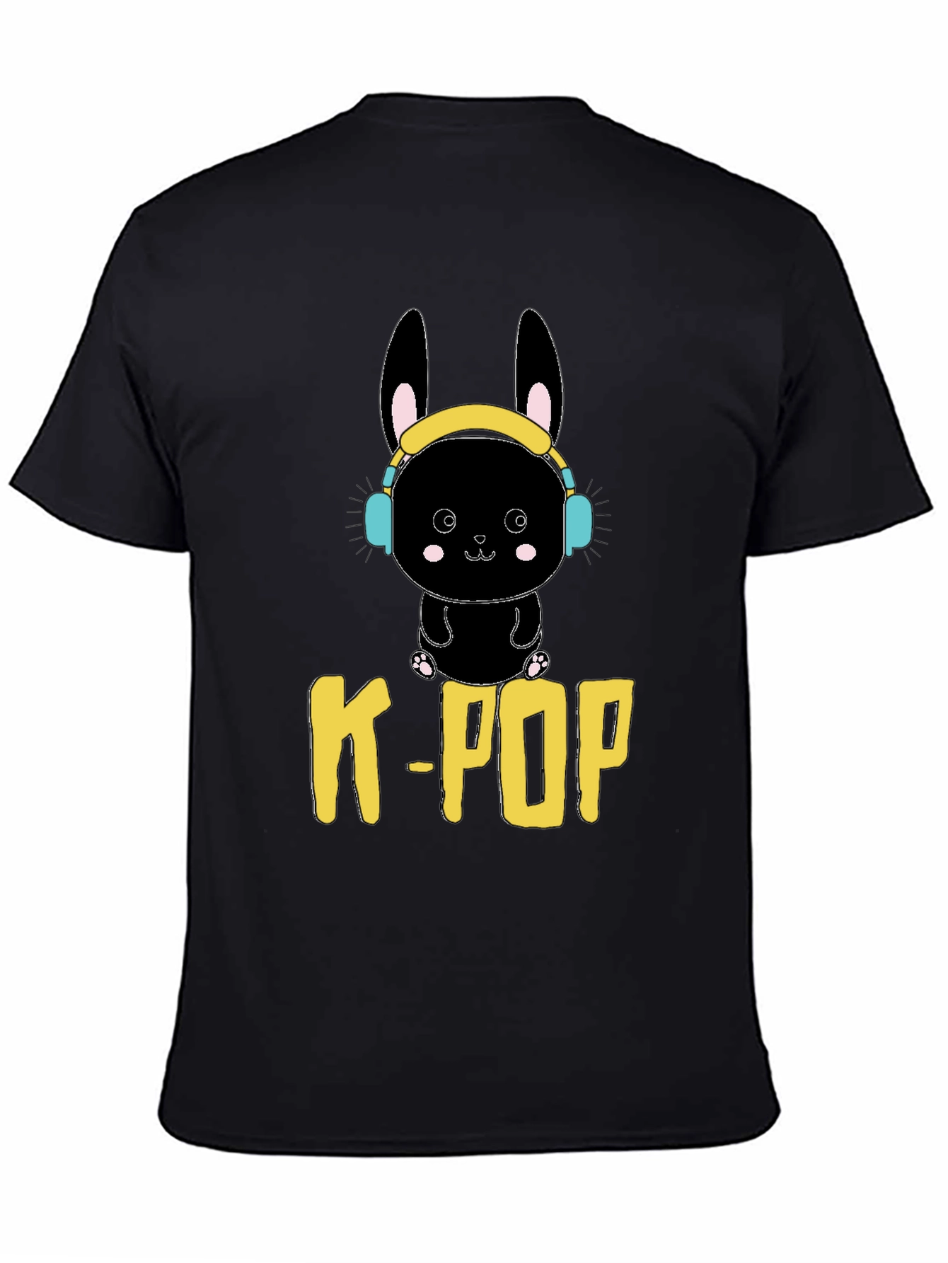 K-Pop Bunny Graphic Tee - Black