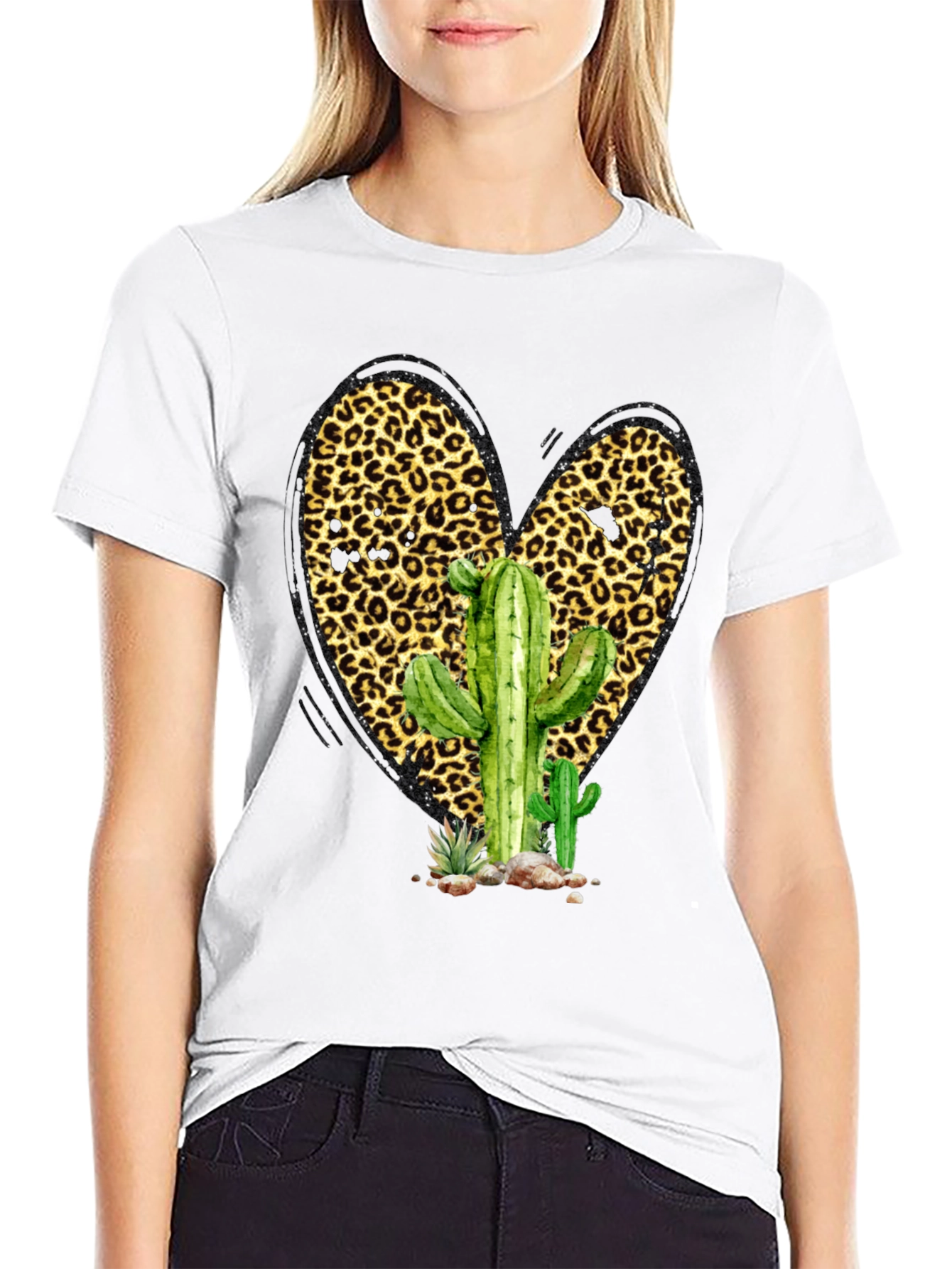 Cactus Leopard Heart Graphic Tee